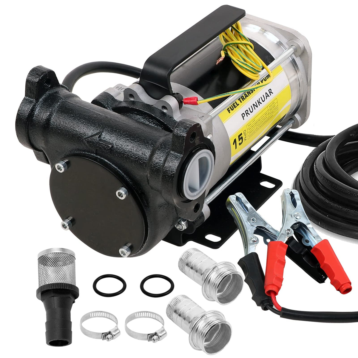 12V Automatic Gasoline Fuel Transfer Pump Kit,15 GPM Heavy-duty Self Priming Portable Self-priming Fuel Oil Transfer Pump for Ga