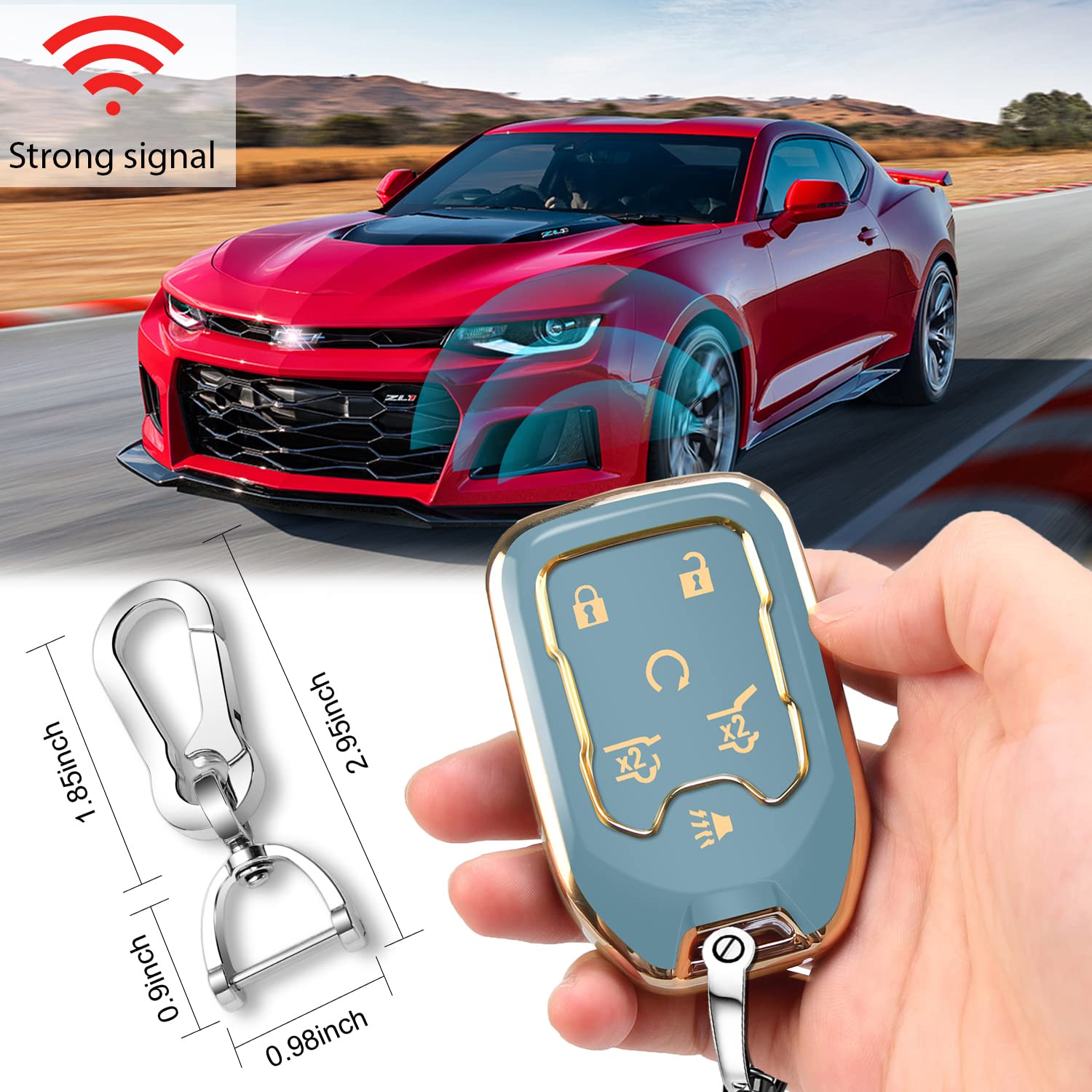 Qbuc For Gmc 360°Protector Key Fob Cover With Keychain For 2019-2021 Chevrolet Chevy Silverado And Gmc Sierra 1500 2500Hd 3500Hd Terrain Acadia Yukon 3/4/5/6 Button Smart Key(Blue)