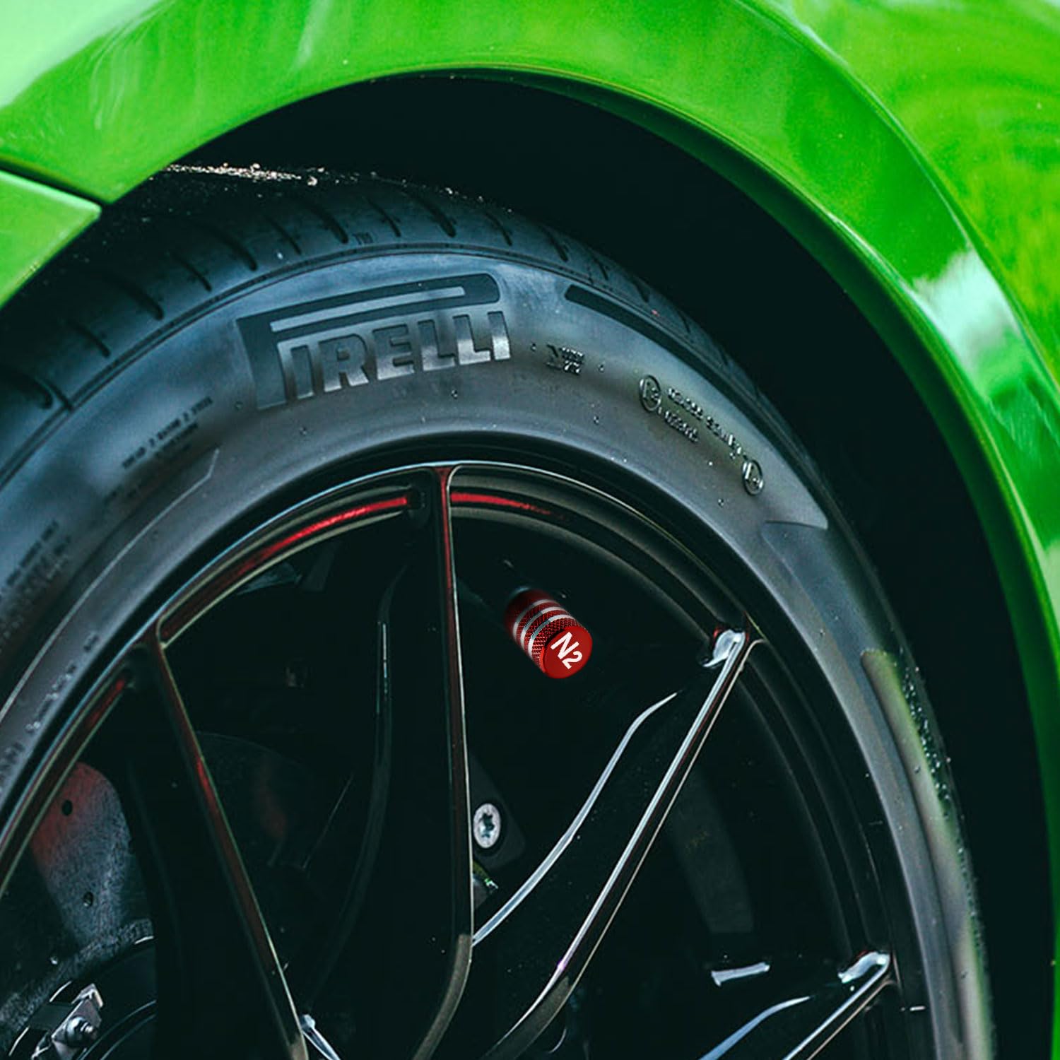 Tire Valve Stem Caps Cover - (5 Pack) Tire Air Cap N2 Nitrogen Metal With Plastic Liner Corrosion Resistant Leak-Proof For Car Truck Motorcycle Bike Red