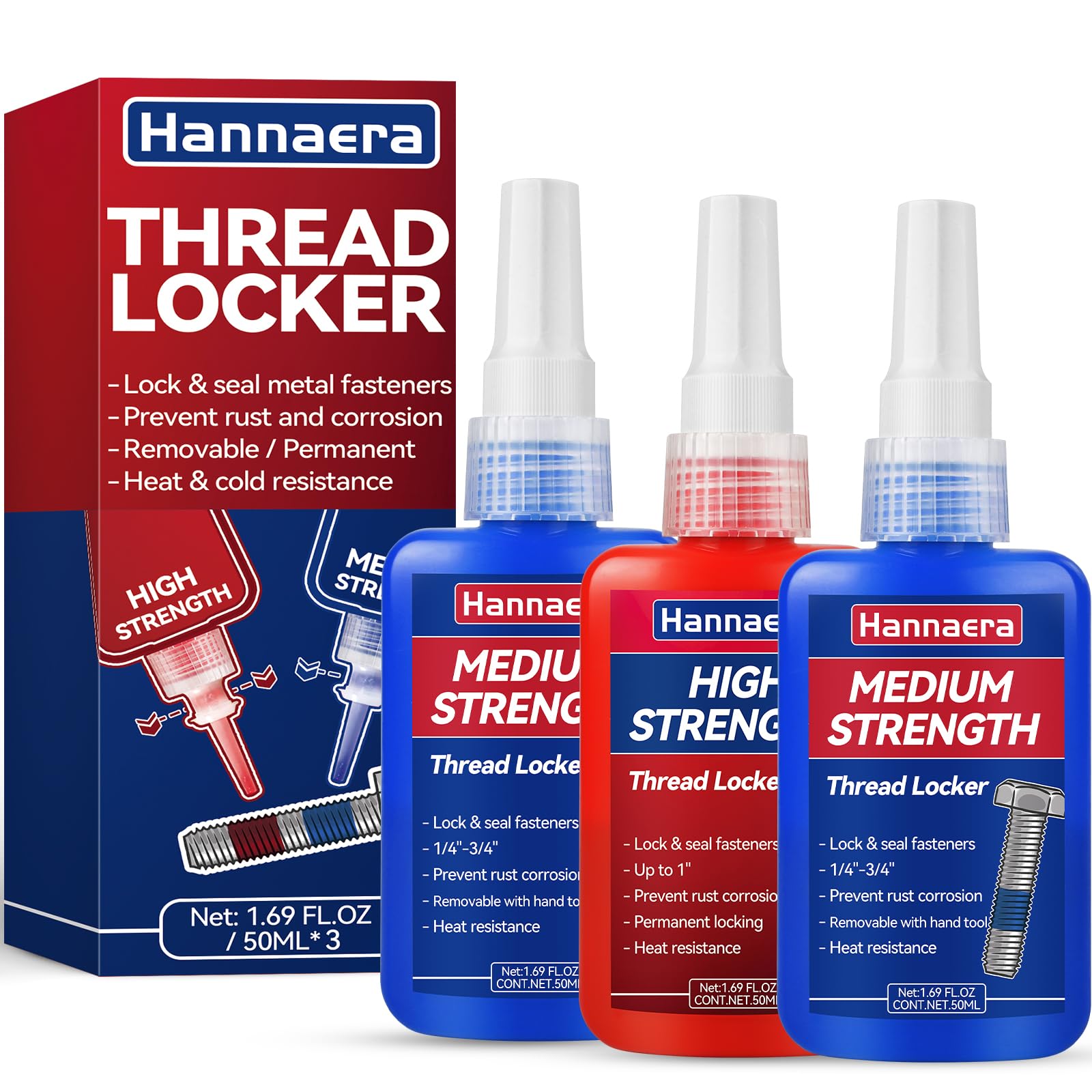 Thread Lock Blue And Red, Threadlocker Removable & Permanent, Thread Locker For Nuts, Bolts, Fasteners And Metals, Against Losen