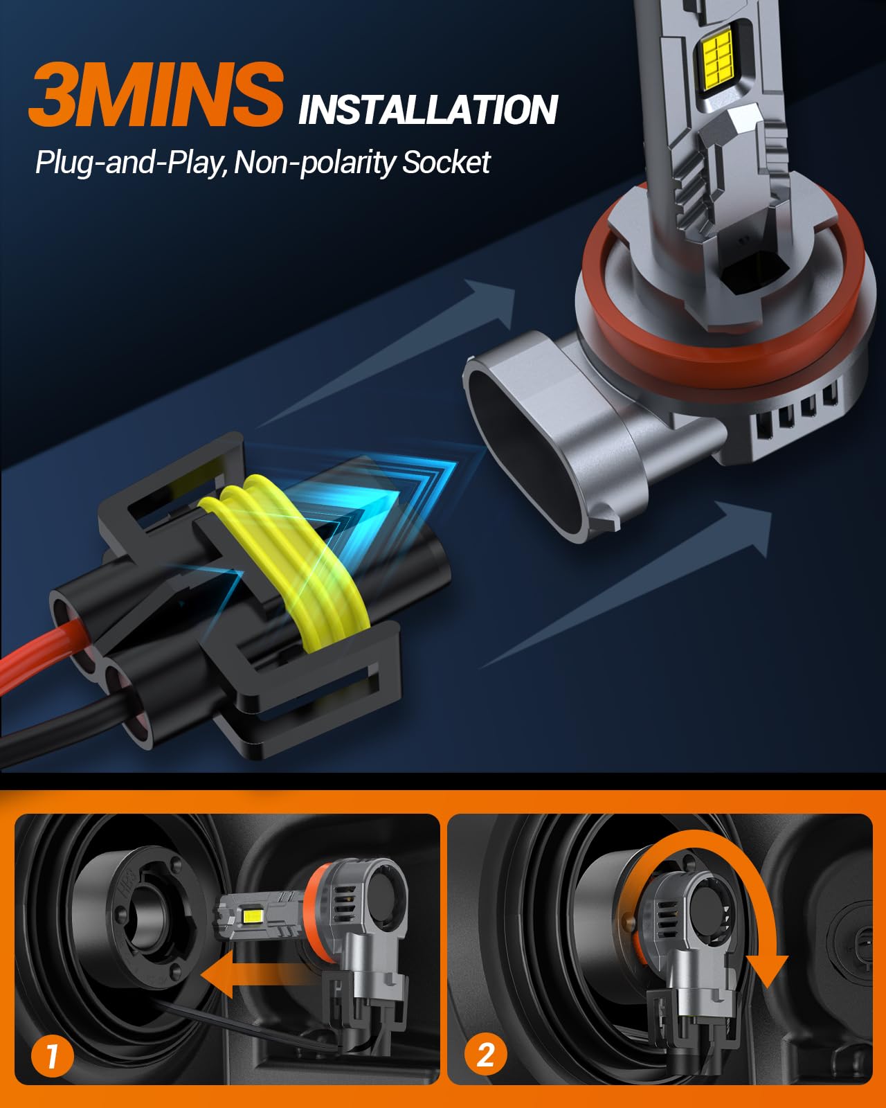 Sealight H11/H9/H8 And 9005/Hb3 Fog Lights Bulbs Combo, 50,000Lm Wider Driving Vision, 1:1 Design 9005 H11 Fog Lamps, Daytime Ru