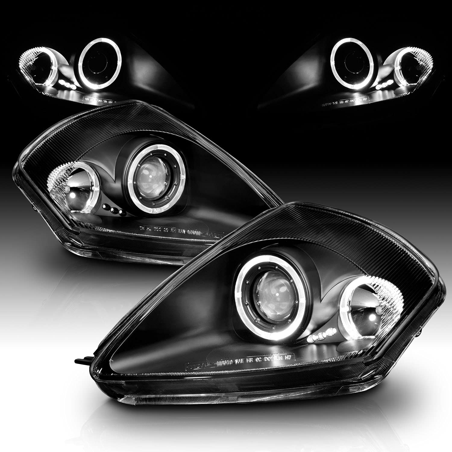 Amerilite Black Led Dual Halo Projector Replacement Headlights Set For 00-05 Mitsubihi Eclipse - Passenger And Driver Side