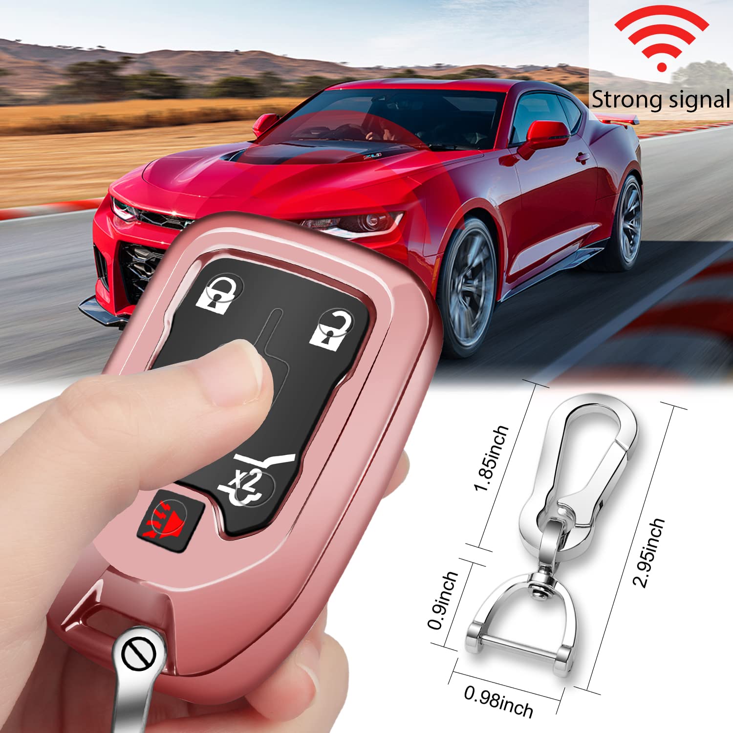 Qbuc For Gmc Key Fob Cover Tpu Protector Case With Keychain For 2019-2021 Chevrolet Chevy Silverado And Gmc Sierra 1500 2500Hd 3500Hd Terrain Acadia Yukon Key Cover Smart Remote 3/4/5/6 Button(Pink)