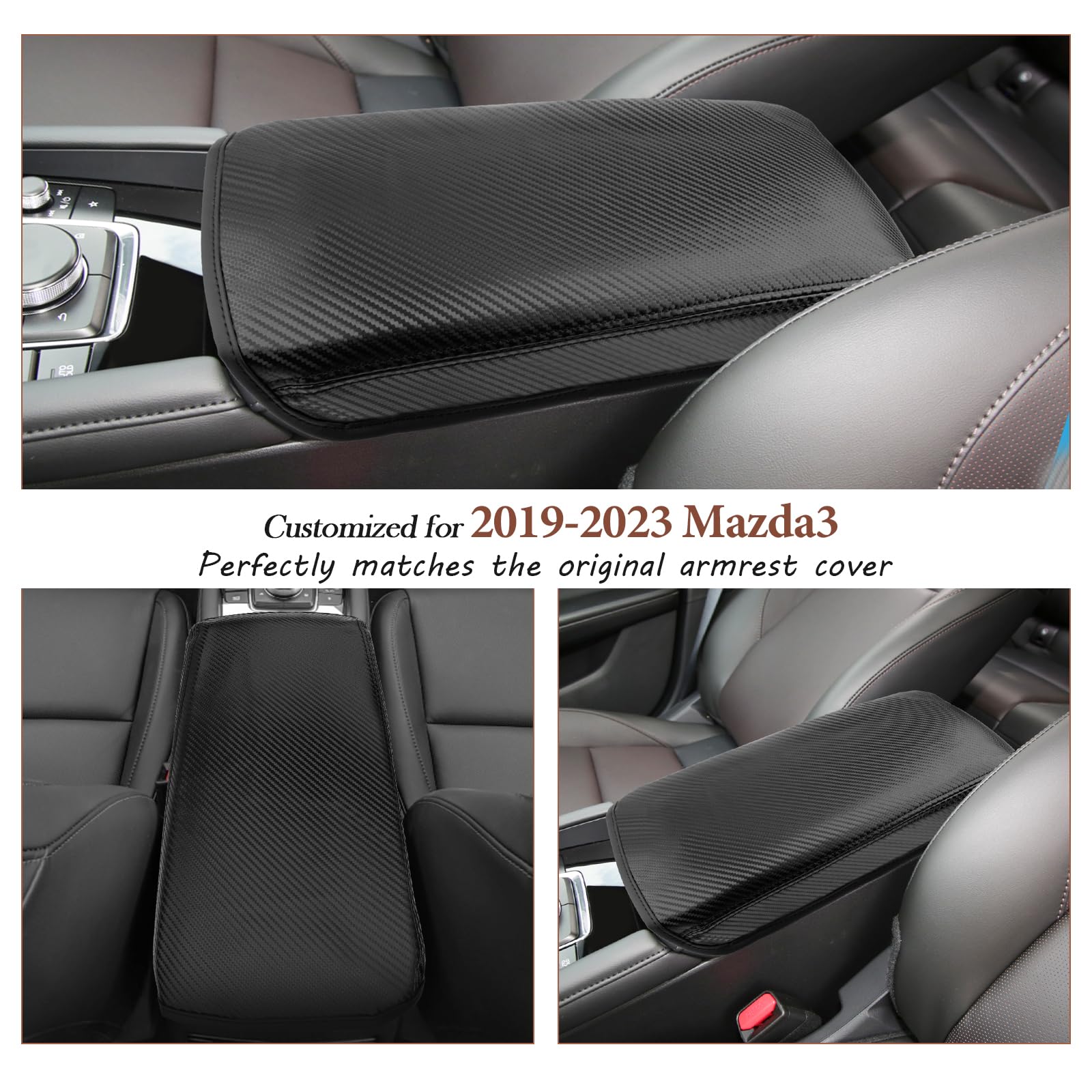 Sktu For 2019 2020 2021 2022 2023 2024 Mazda 3 Mazda3 Center Console Cover 2023 2024 Mazda3 Armrest Pad 2024 Mazda3 Bp Seat Box Cover Automotive Car Center Console Soft Cushion (Carbon Fiber)