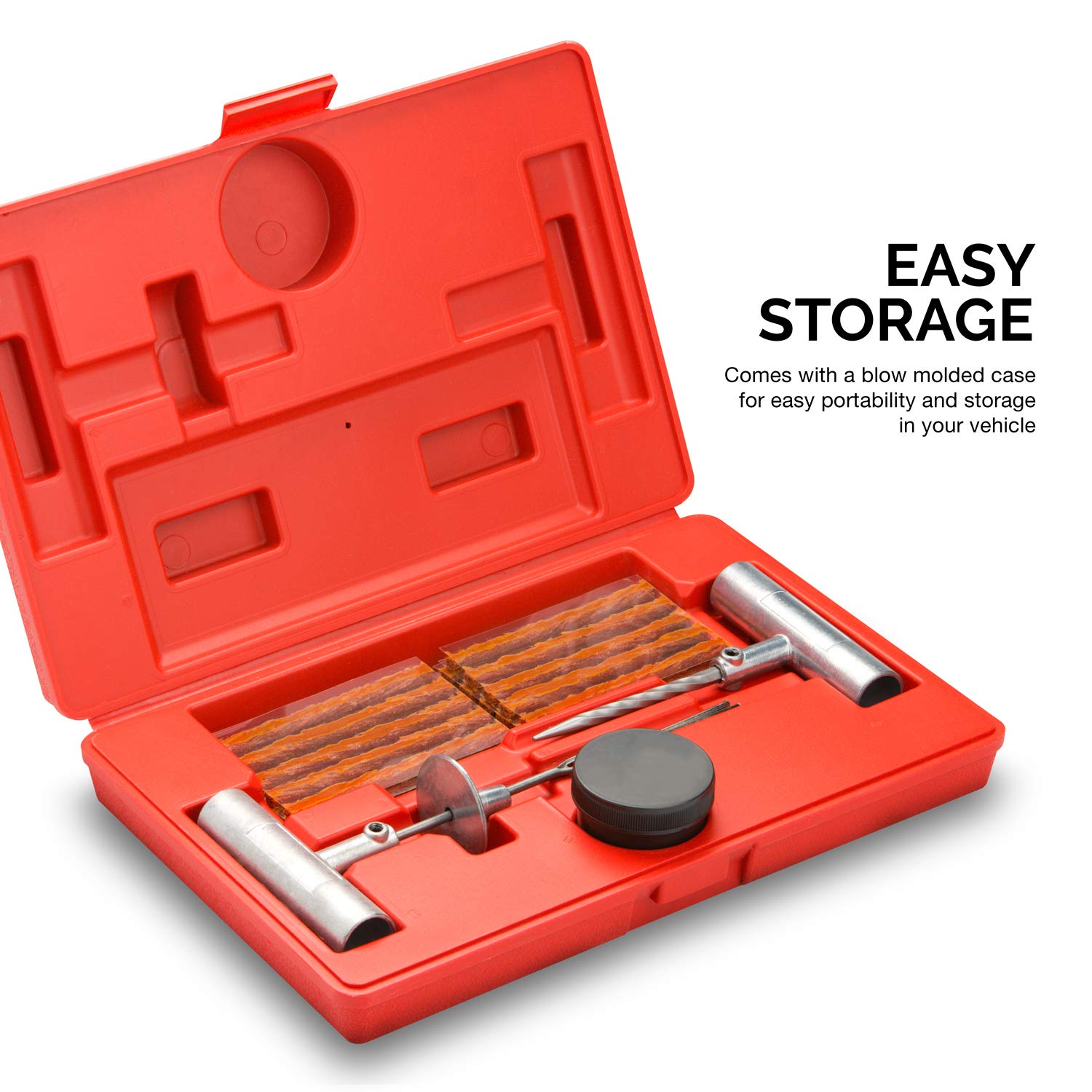 Tooluxe 50002L -35 Piece Tire Repair Universal Heavy Duty Tire Repair Kit With Plugs, Fix A Flat Tire Repair Kit, Ideal For Tires On Cars, Trucks, Motorcycles, Atv Roadside Emergency, Tire Plug Kit