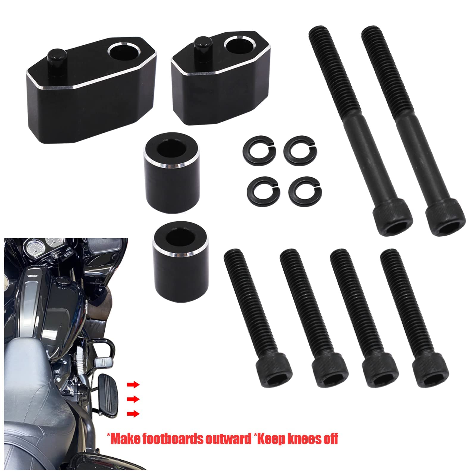 Driver Floorboard Spacer Extension Kit (1'') Compatible With 2009-2021 Touring Models Road King Electra Glide Road Glide Include