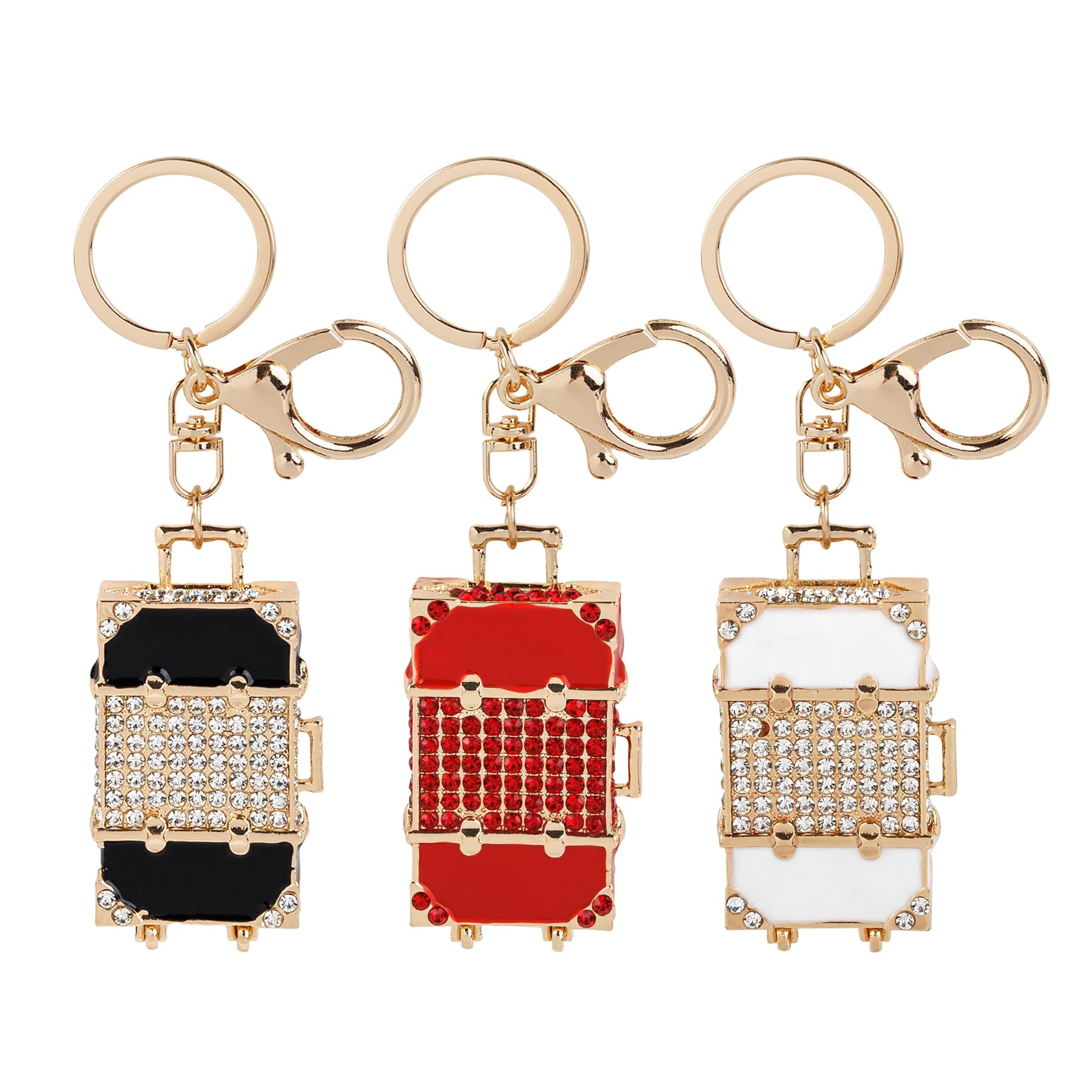 Framendino, 3 Pack Mini Suitcase Keychain Metal Key Chains for Bag Home Hanging Ring Ornaments Car Pendant Decor