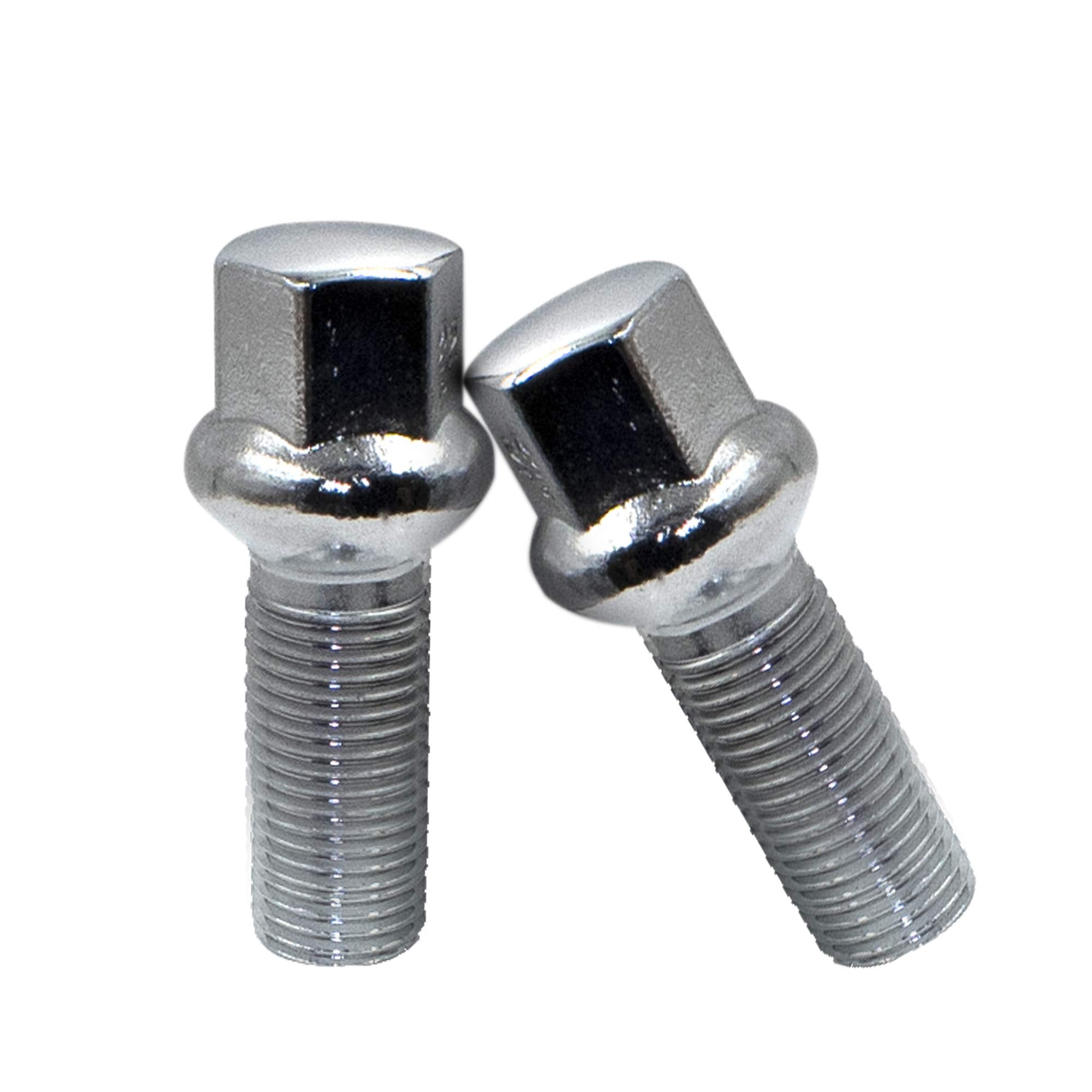 Wheel Accessories Parts Set Of 20 Chrome 14X1.5 Lug Bolts Ball Seat (R12) 28Mm Shank Length, M14 1.5 Thread, 17Mm Hex Wheel Lug Bolts With Dual Hex Key (20, Chrome, M14X1.5)