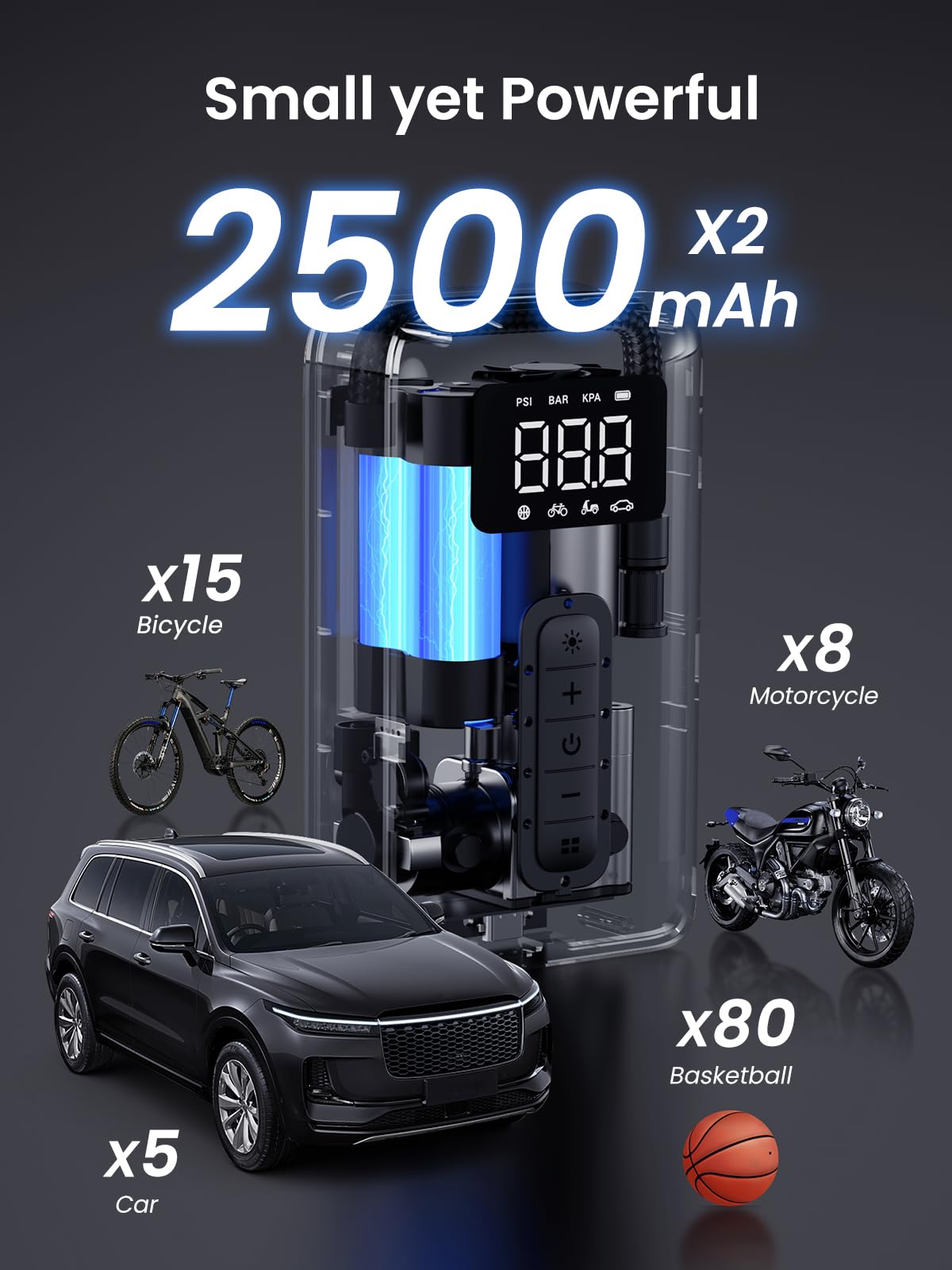 Ugreen Tire Inflator Portable Air Compressor 150Psi Air Pump With Battery Led Light Cordless Tire Pump For Cars Bikes Motorcycle
