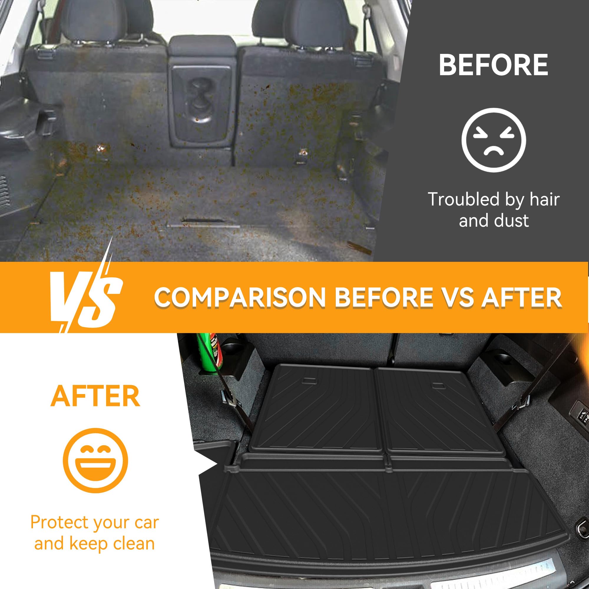 2024 XT6 Cargo Liner & Backrest Mats Trunk Mat for Cadillac XT6 2020-2024 TPE All Weather Waterproof Rear Cargo Liner Rear Trunk