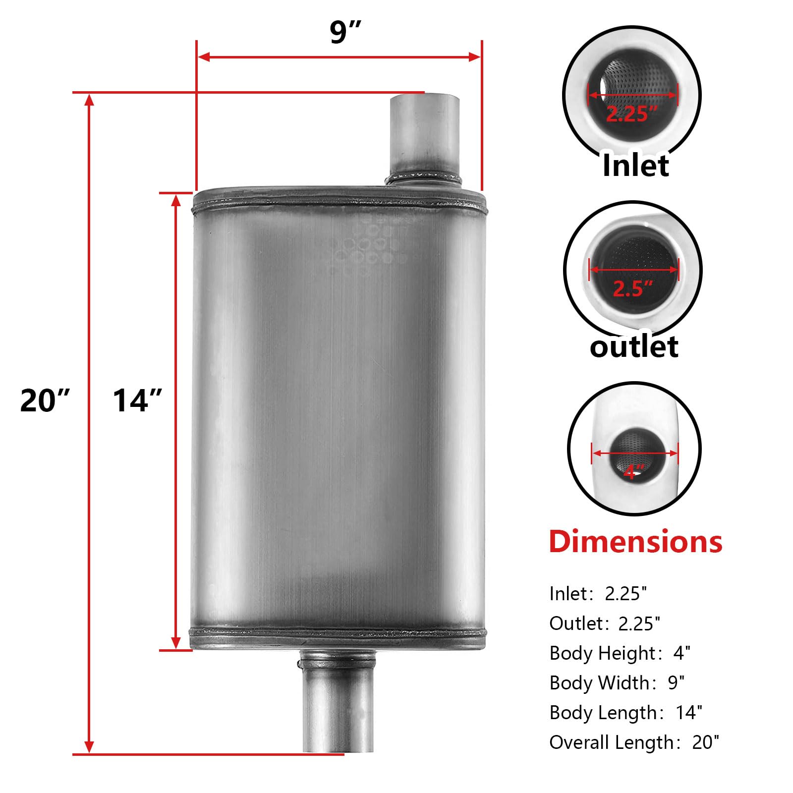 Muffler Deeptone 2.25 Inch Universal Exhaust Muffler,2.25 '' Muffler Straight-Through Performance Resonator With Stainless Steel