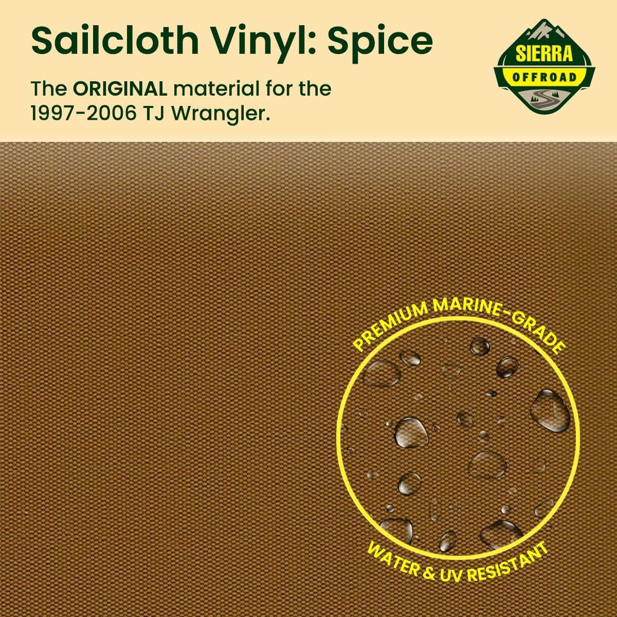 Sierra Offroad Soft Top For 1997 To 2006 Jeep Wrangler Tj - Spice, Sailcloth Vinyl - 2 Door Jeep Soft Top With Rear Plastic Tint