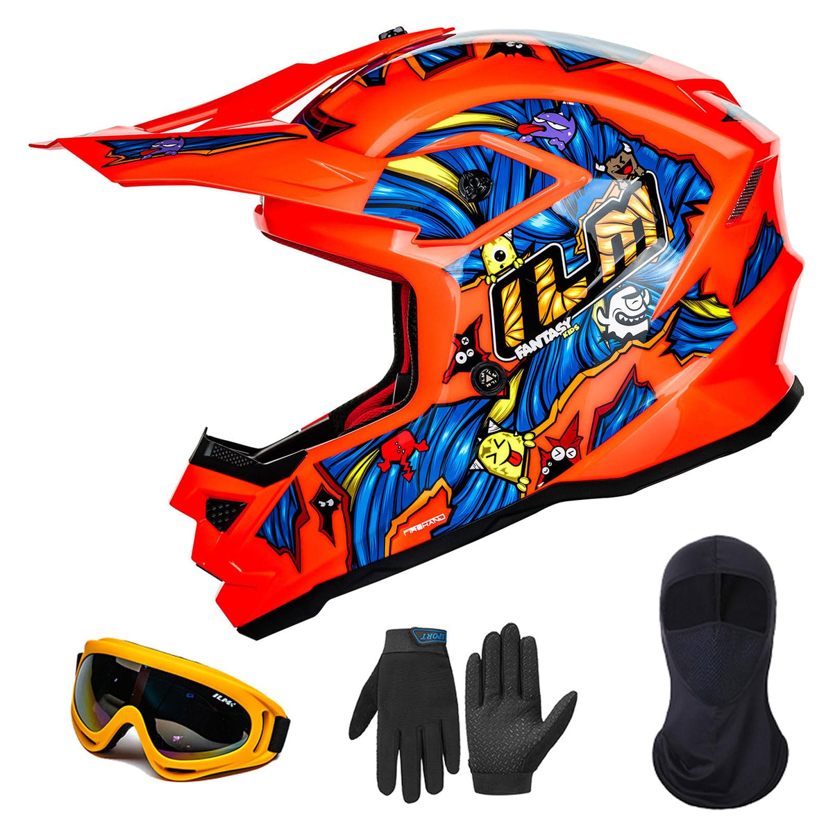 ILM Youth ATV Helmet Kids Dirt Bike Motocross BMX Off Road Motorbike Go Kart Casco DOT ECE Model Z705 (Fantasy Orange, S)