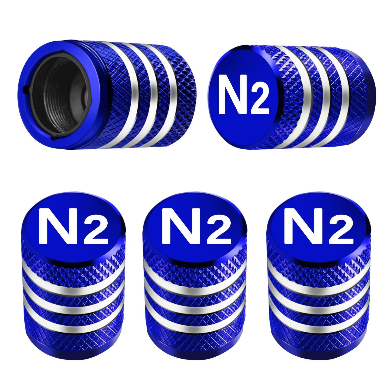 Tire Valve Stem Caps Cover - (5 Pack) Tire Air Cap N2 Nitrogen Metal With Plastic Liner Corrosion Resistant Leak-Proof For Car Truck Motorcycle Bike Blue