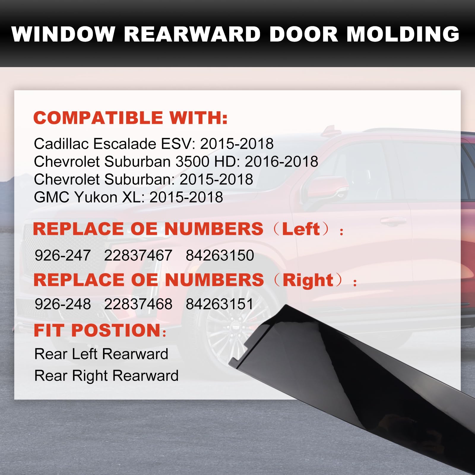 926-247 Rear Driver Side Rearward Door Applique Compatible with Cadillac Escalade ESV Fit for Chevrolet Suburban 3500 HD GMC Yuk