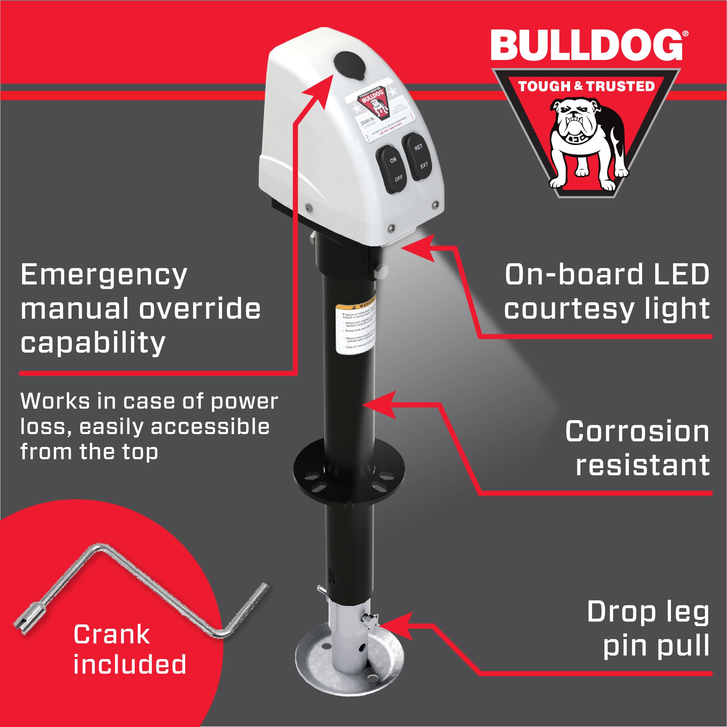 Bulldog 500188 White A-Frame Jack With Powered Drive, 3,500 Lbs.