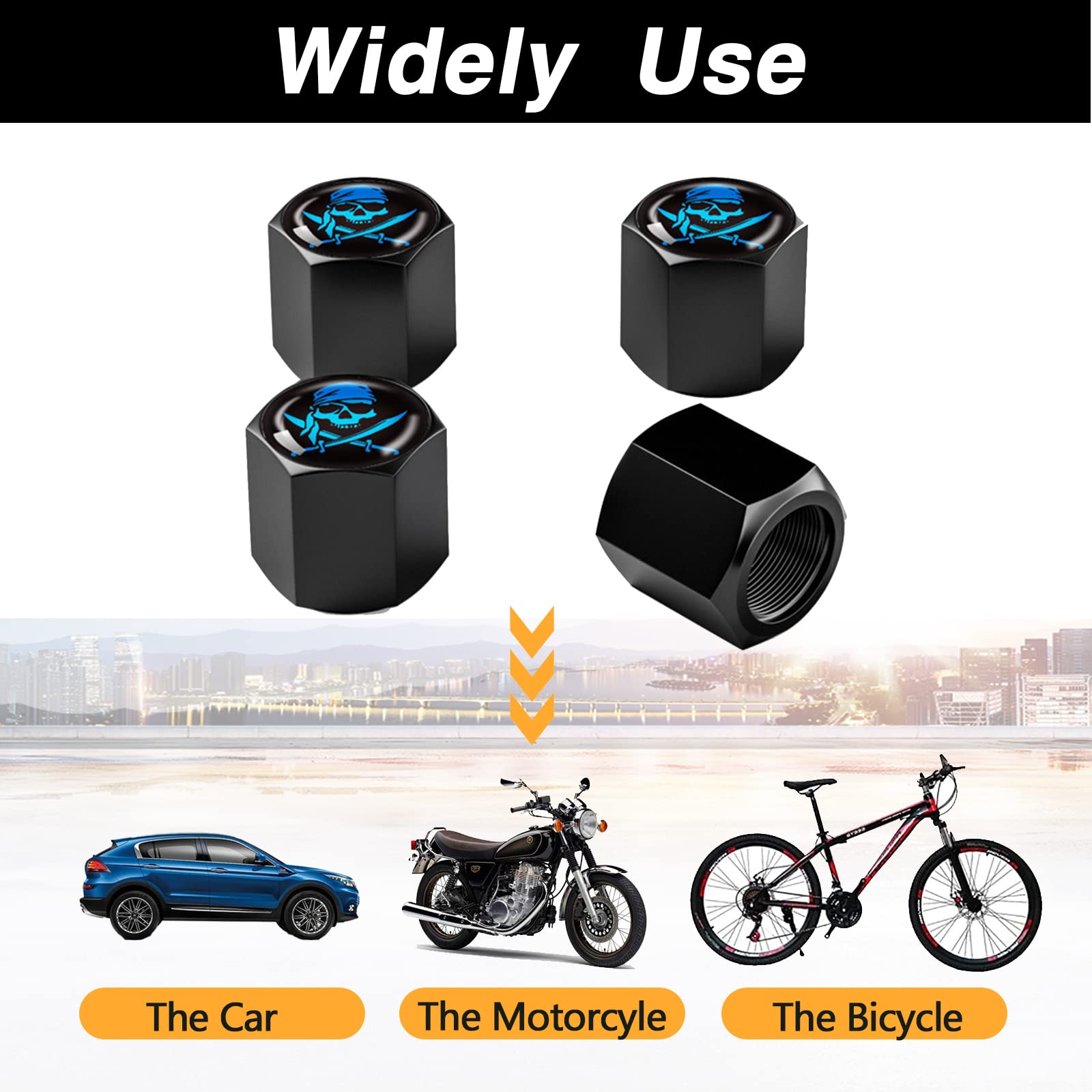 Ajxn 4 Pack Skull Car Wheel Tire Valve Stem Caps Airtight Dust Proof Covers Universal Tire Air Valve Caps For Cars, Trucks, Bicycles, Car Accessories For Men And Women (Blue Scarf Skull #29)