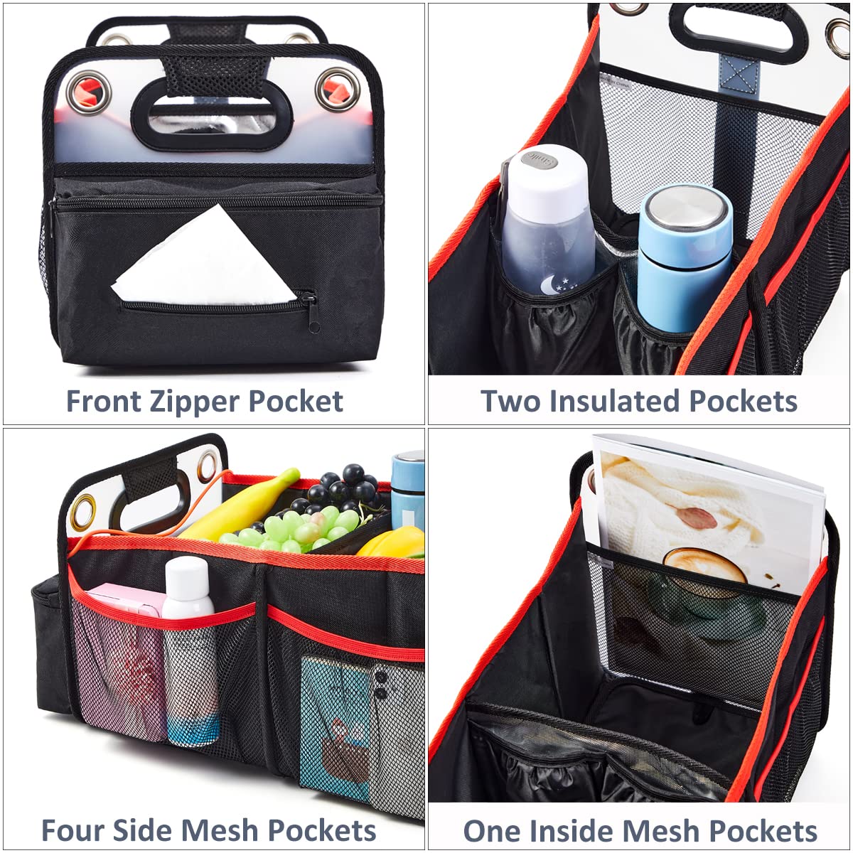 Covax Car Trunk Organizer, Collapsible Back Seat Storage With Insulated Drinks Holder, Water Resistant Backseat Organizer For Di