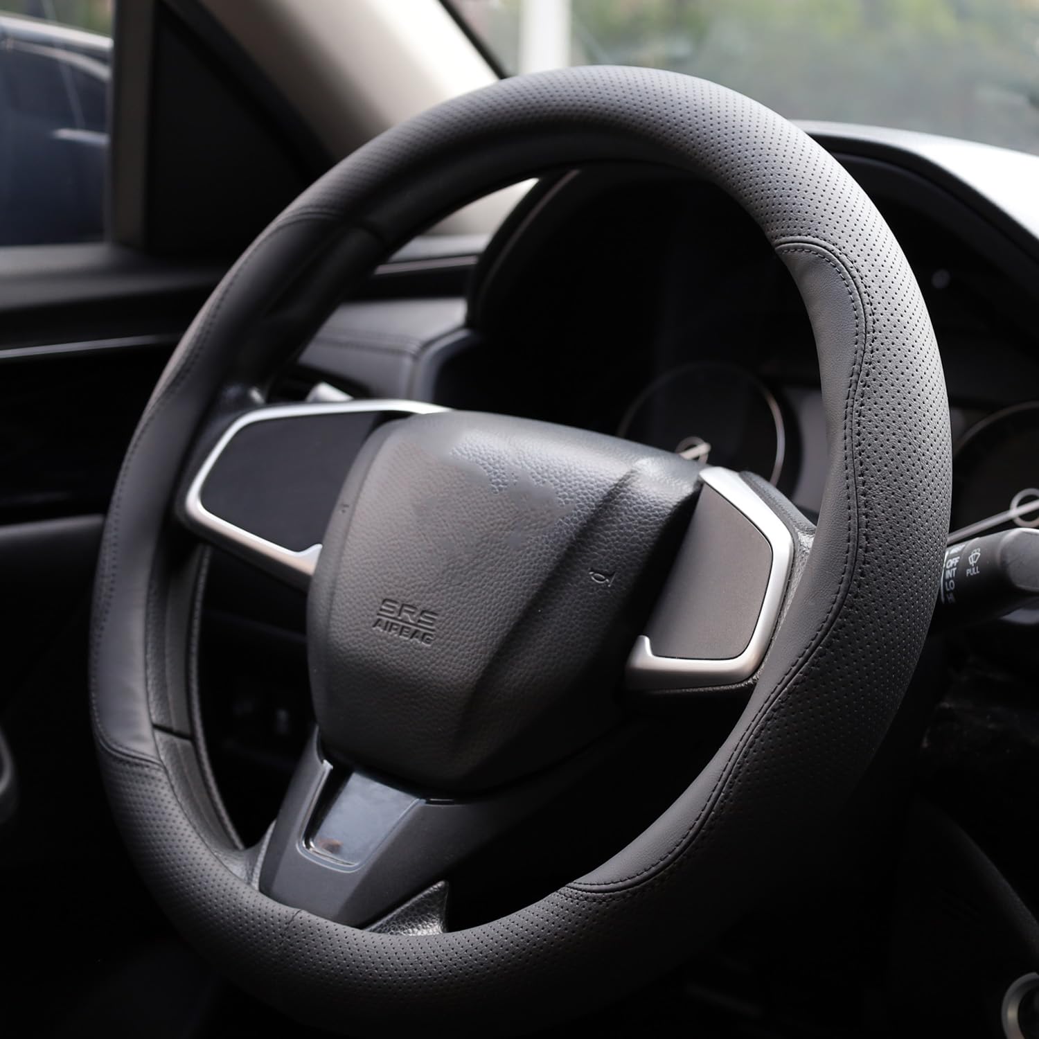 Szyuchen Steering Wheel Cover For Jeep Wrangler Jl Jk Grand Cherokee Gladiator Cherokee Renegade Patriot Compass Sport Commander Liberty Jku 4Xe S Tj Xj Car Accessories, 2024 Leather Black