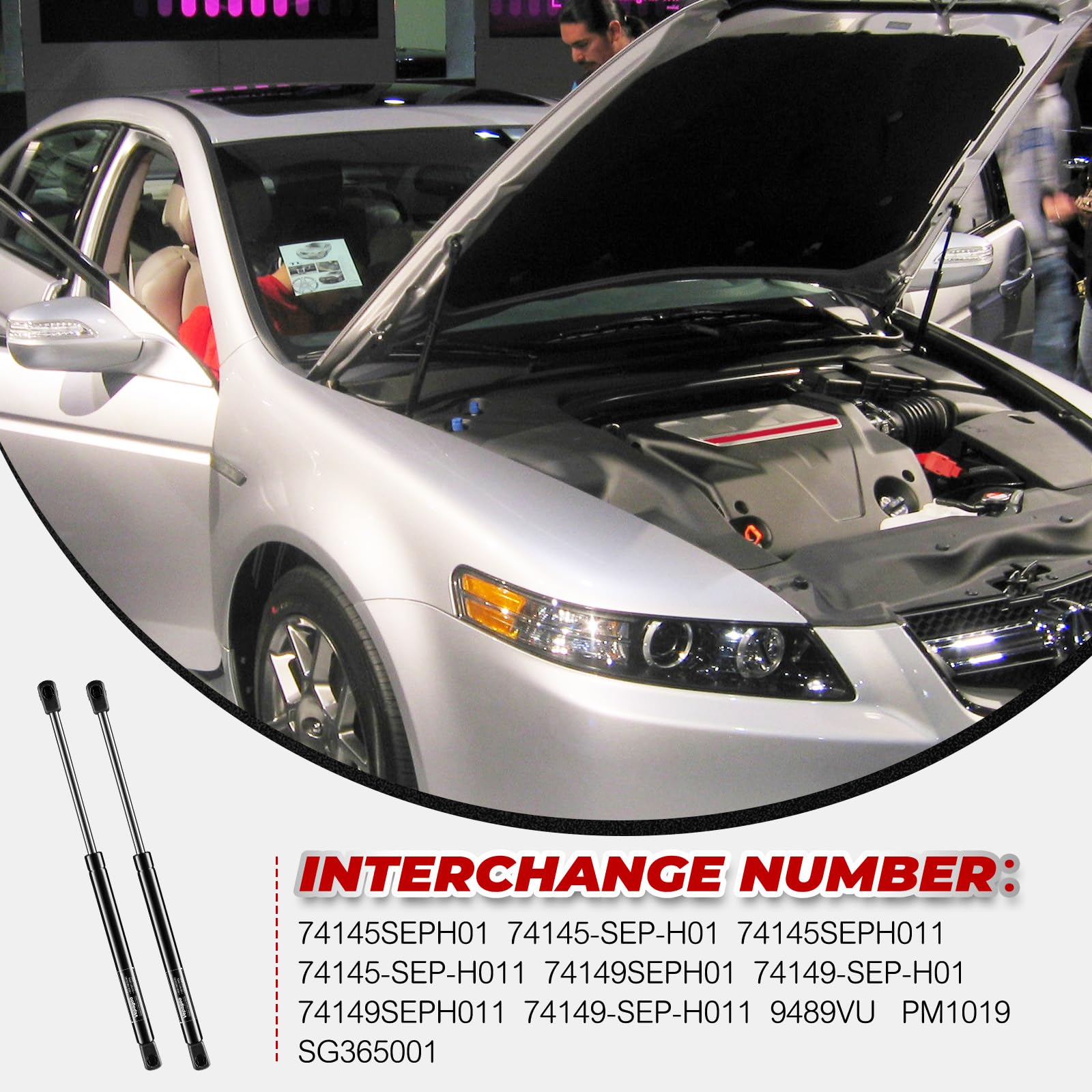 Vepagoo Pm1019 Front Hood Gas Struts Compatible With 2006 2007 2008 Acura Tl, Gas Shocks Lift Supports 9489Vu, Sg365001