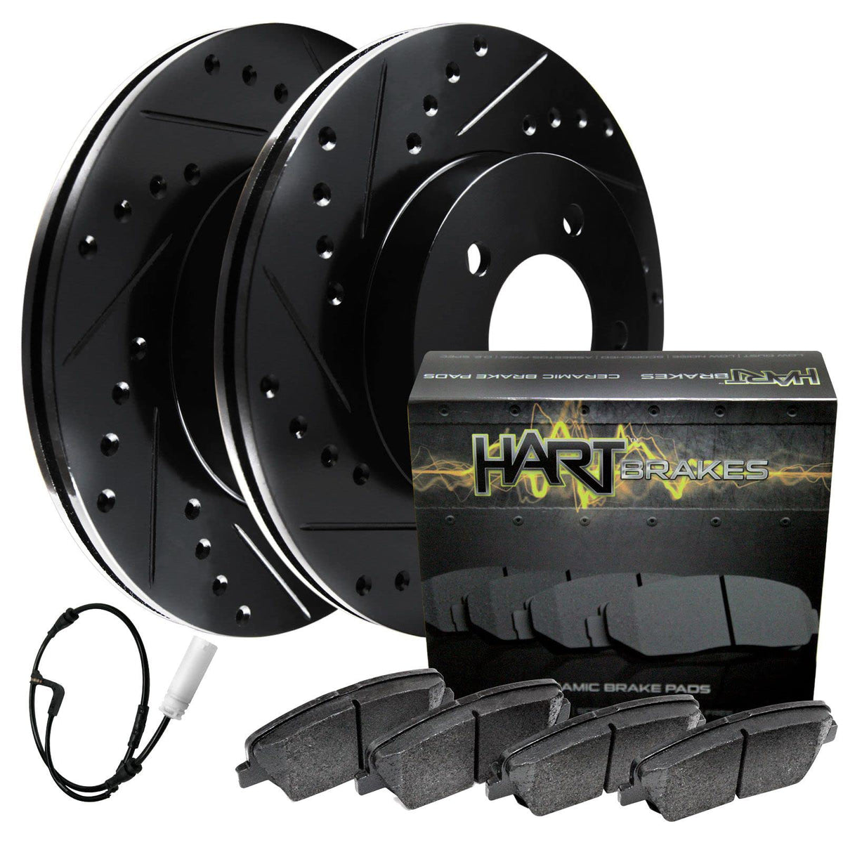 Hart Brakes Front Brake Rotors Black Drilled Slotted Ceramic Pads Compatible For 2011-2013 Bmw 335D, 335I, 335Is