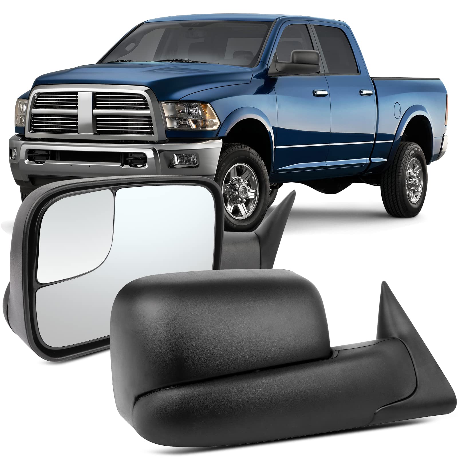 OCPTY Towing Mirror With Manual Adjusted Left Side Tow Mirror Compatible With 1994-2001 For Dodge For Ram 1500 1994-2002 For Dod
