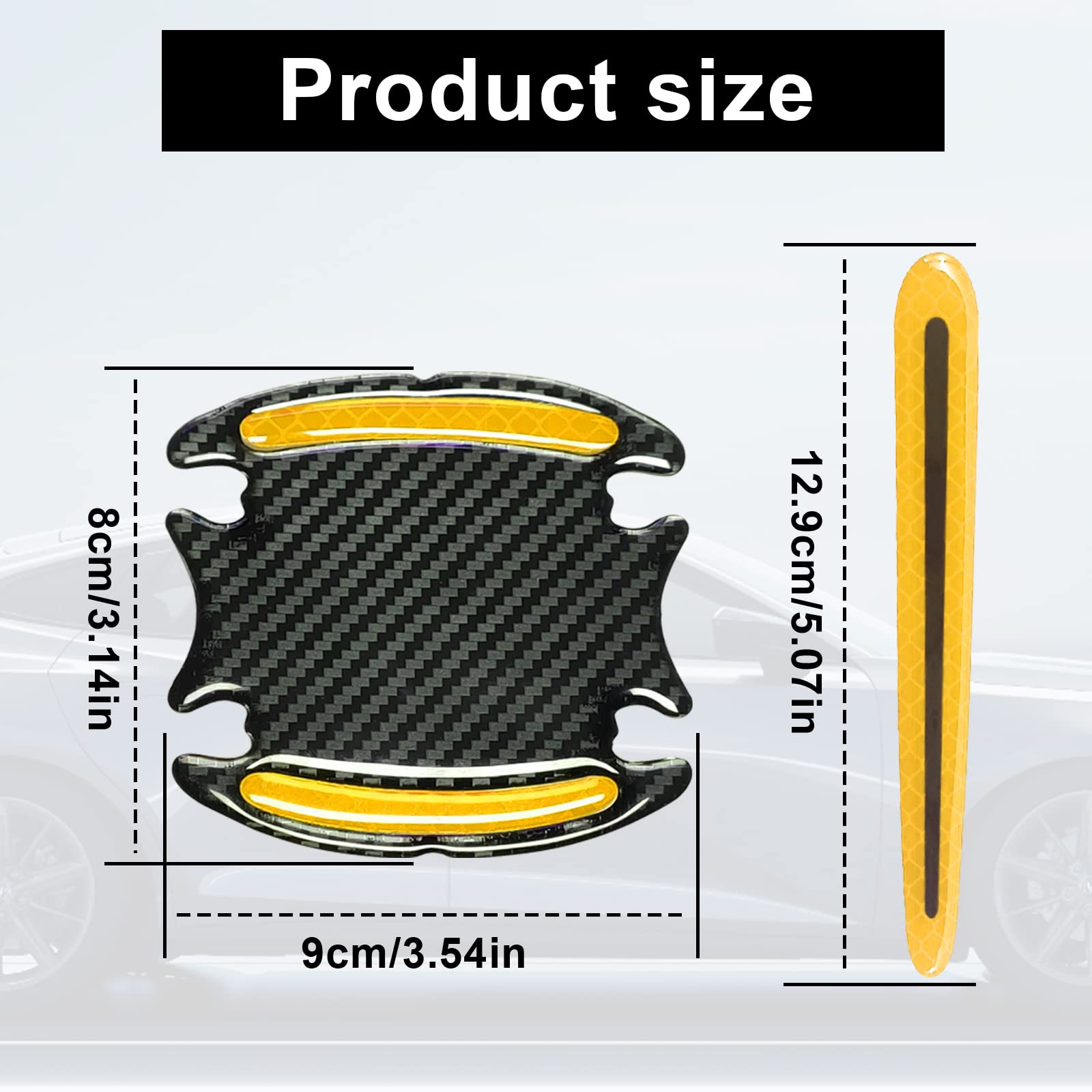 8Pcs 3D Car Door Handle Cup Protector, Reflective Stripe Stickers Anti-Scratch Car Outdoor Safety Warning Marker, Universal Car