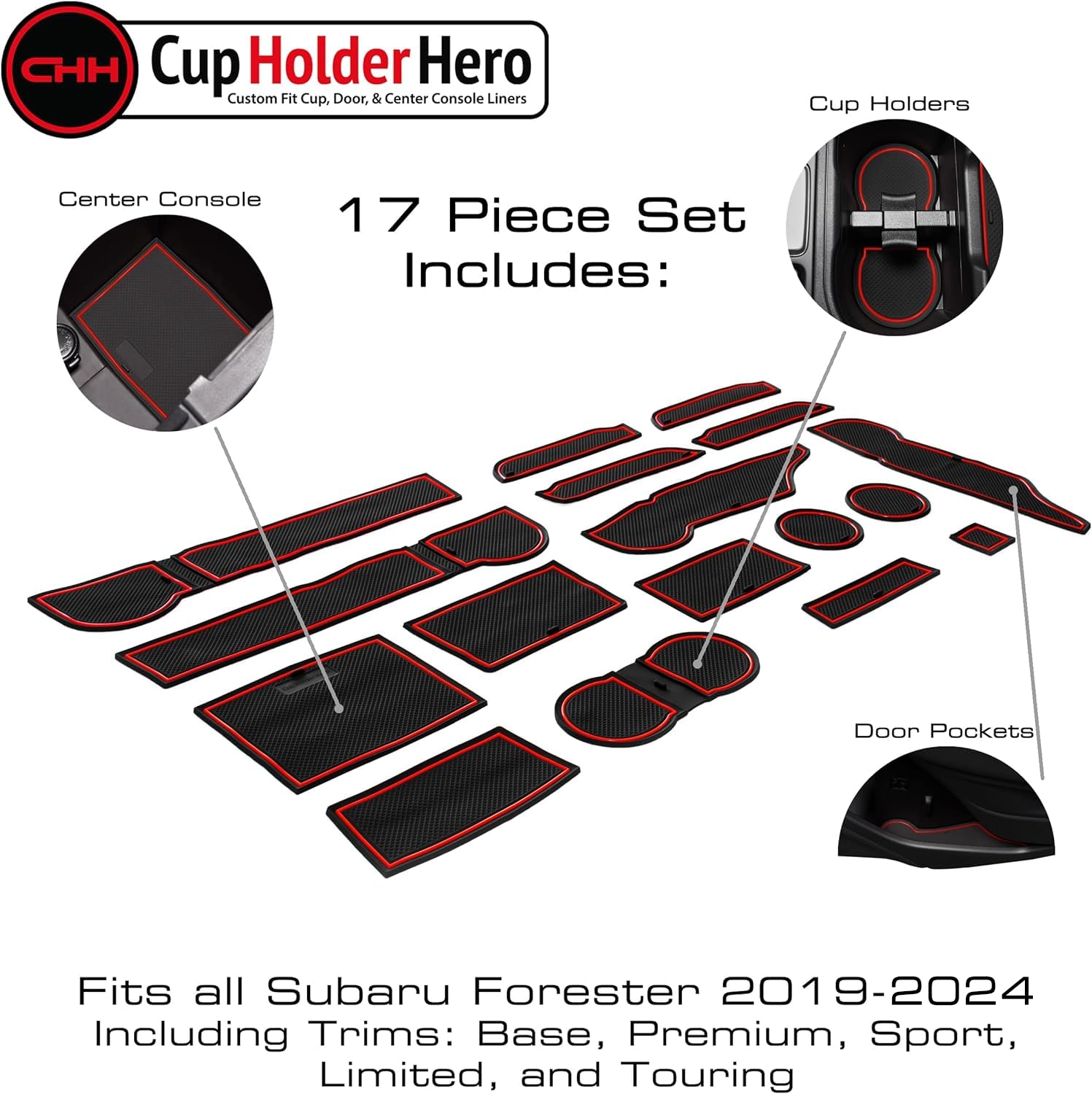 CupHolderHero Fits Subaru Forester 2019-2024 Accessories - Premium Custom Non-Slip Anti-Dust Cup Holder Inserts, Center Console