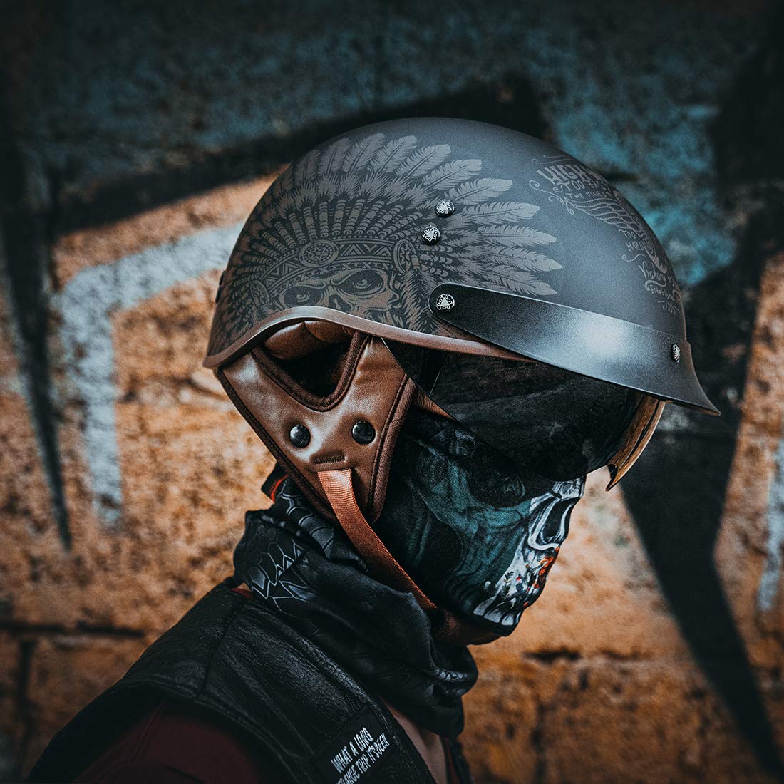 Vcoros Motorcycle Half Helmet Sun Visor Quick Release Buckle Dot Approved Half Face Helmets For Men Women (Indian, L)