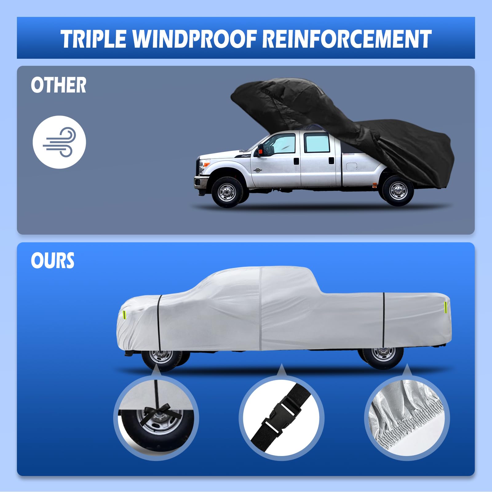 Truck Cover Waterproof All Weather, 6 Layers Pickup Cover Fit For Ford F250/F350, Chevrolet Silverado, Gmc Sierra, Ram 2500 (T5