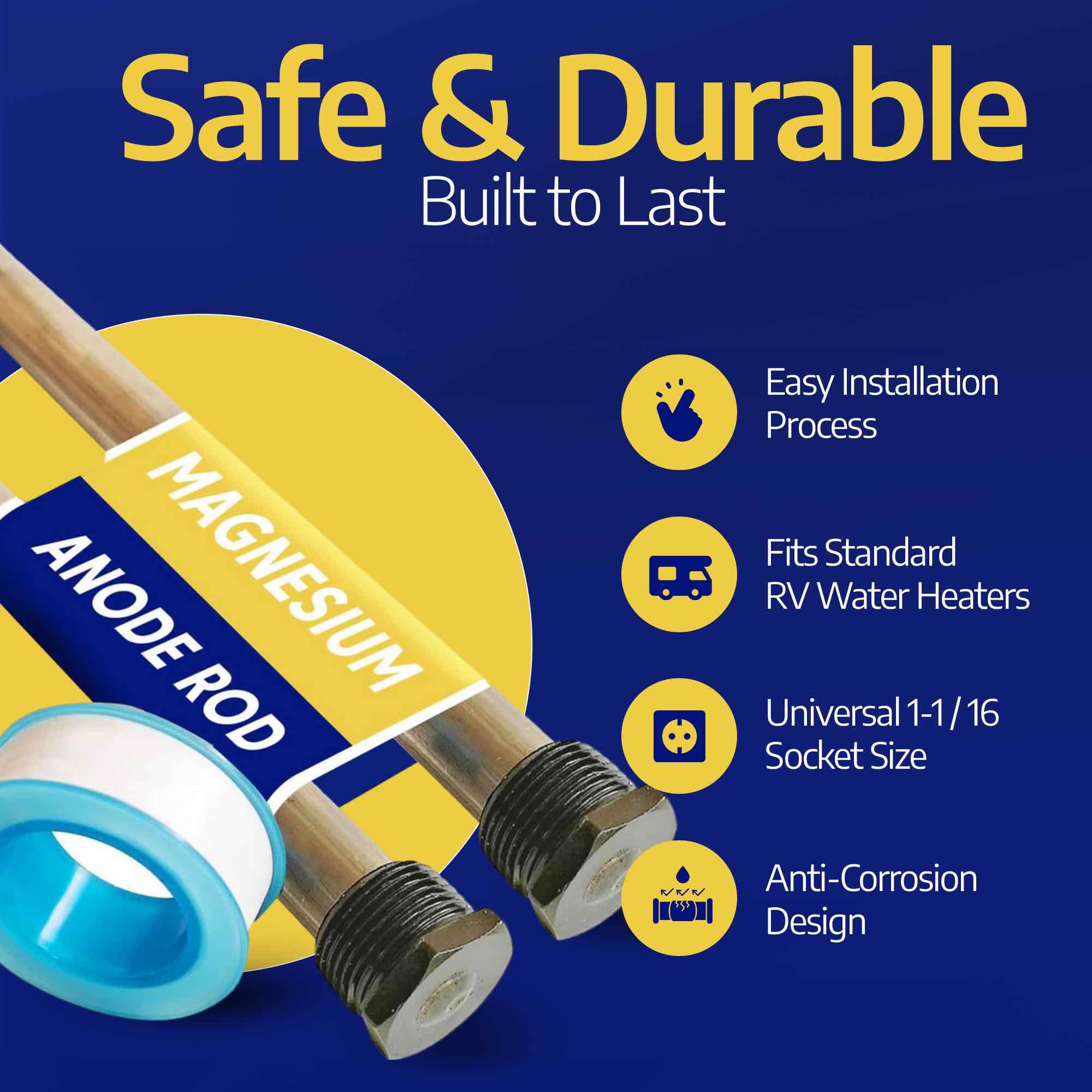 Anode Rod For Hot Water Heater - Magnesium 9.25'' Length '' Npt - 2 Pack