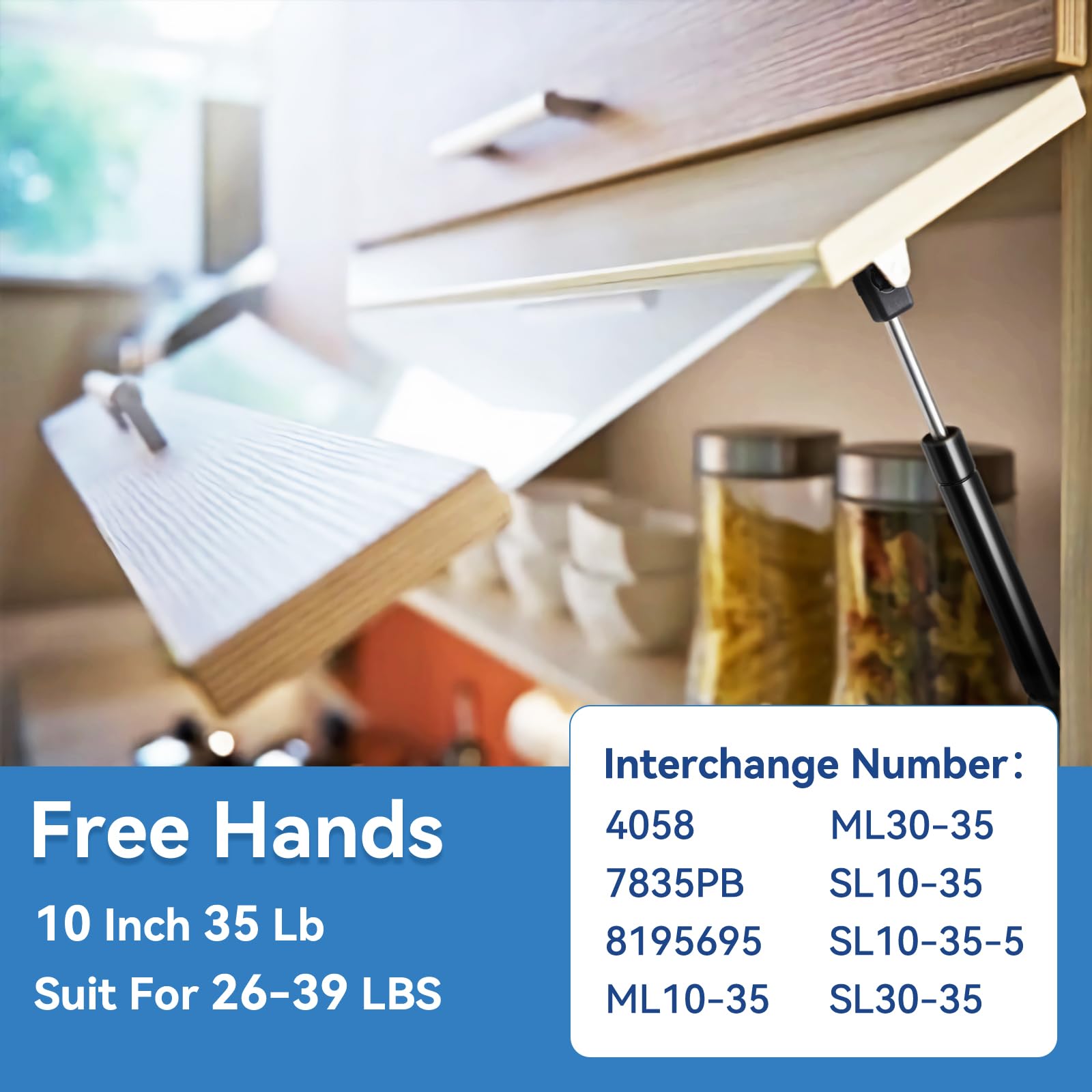 ARANA 10 Gas Struts 35Lb/156N, Spring Shocks for Truck Toolbox, Boat Hatch, Cabinet Door - 2 Pack, Black (Without Brackets)