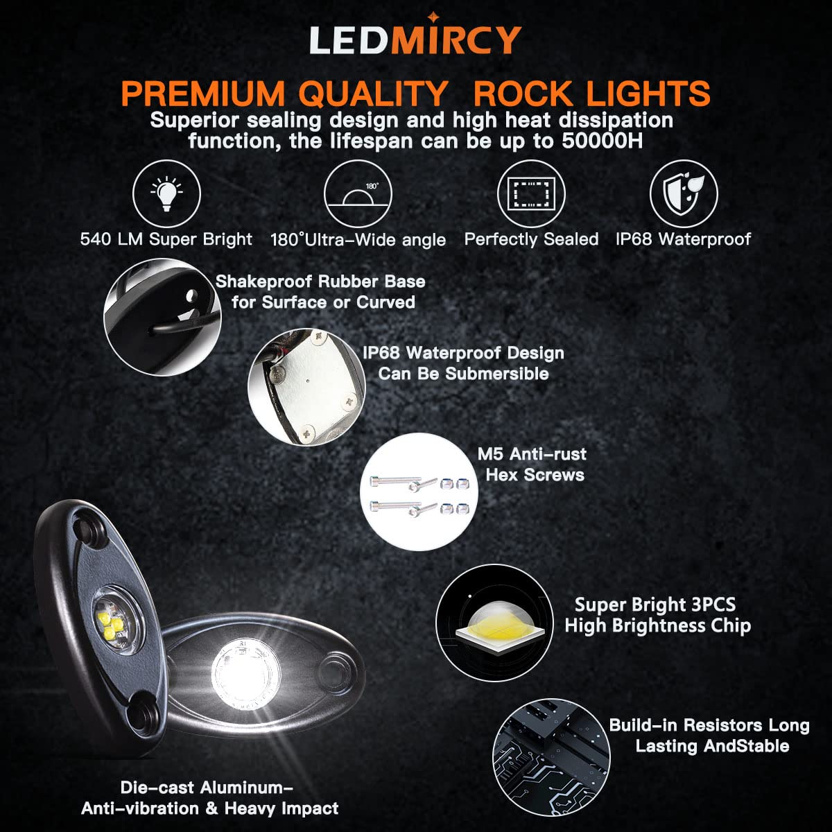 Ledmircy Pure White Rock Lights 30Pcs 6000K Super Bright Rock Light White For Off Road Trucks Atv Utv Suv Boat Car Underglow Tra