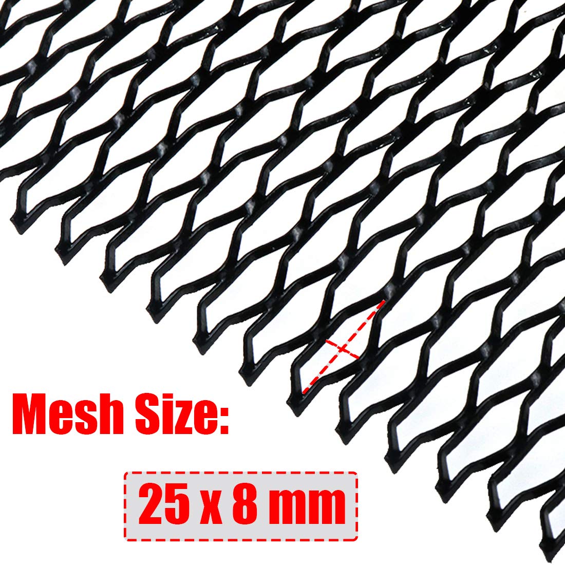 Modengzhe 40 X 13 Inch Car Grill Mesh Sheet, Black Painted Aluminum Alloy Multifunctional Grille Mesh Roll, 8 X 25Mm Seagull-Shape Grids