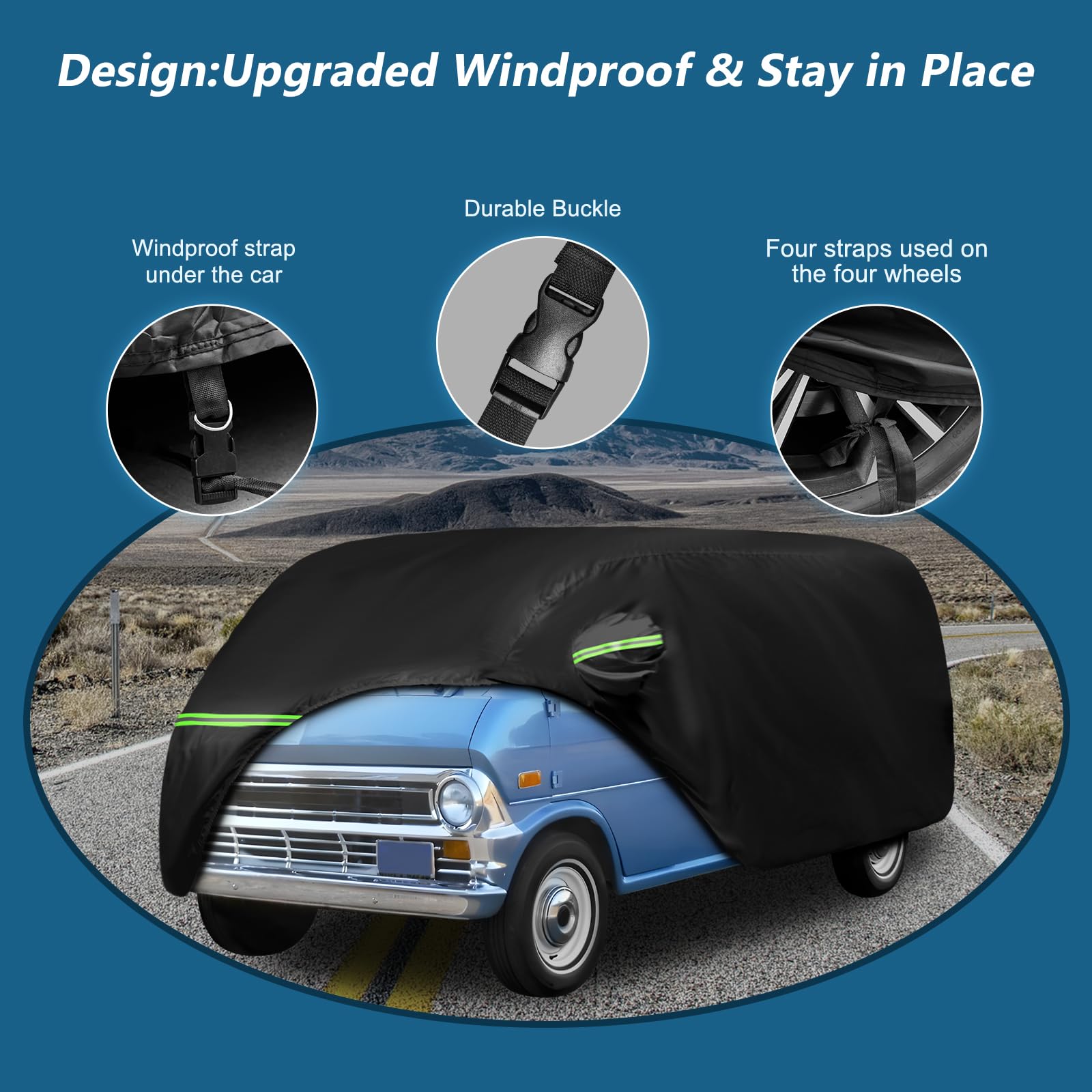 Waterproof Car Covers For 1961-1974 Falcon Club Wagon E-100,Econoline E-100 Van,420D Oxford Cloth Sun Heat Protection Outdoor Fu