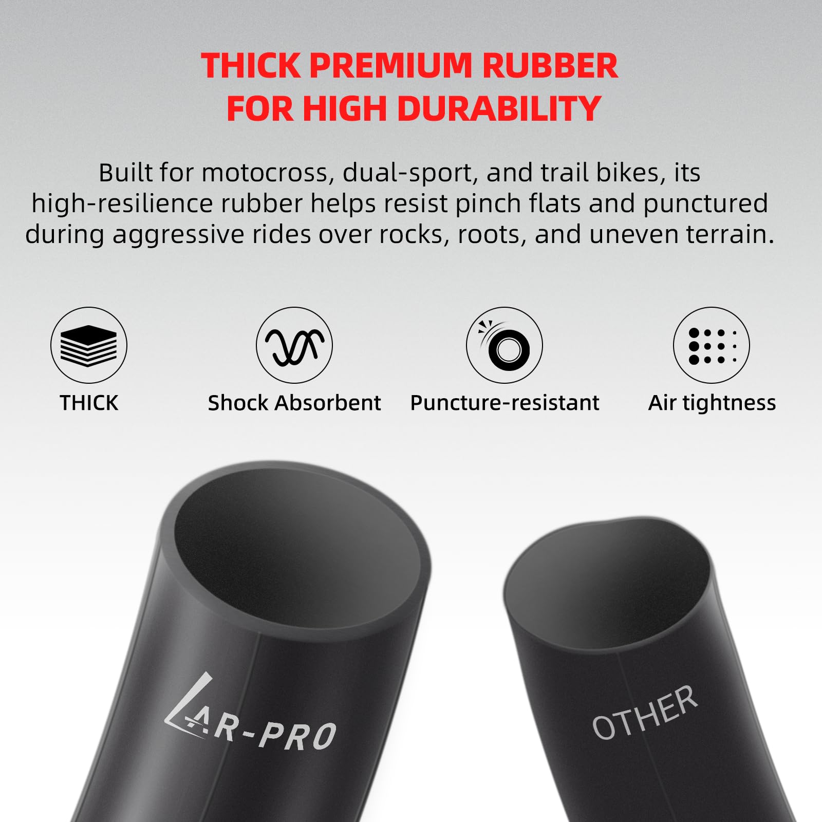 AR-PRO Heavy Duty Dirt Bike Inner Tube 2.75/3.00-21, TR4 Valve Stem, Premium Rubber, 90/90-21, 80/100-21