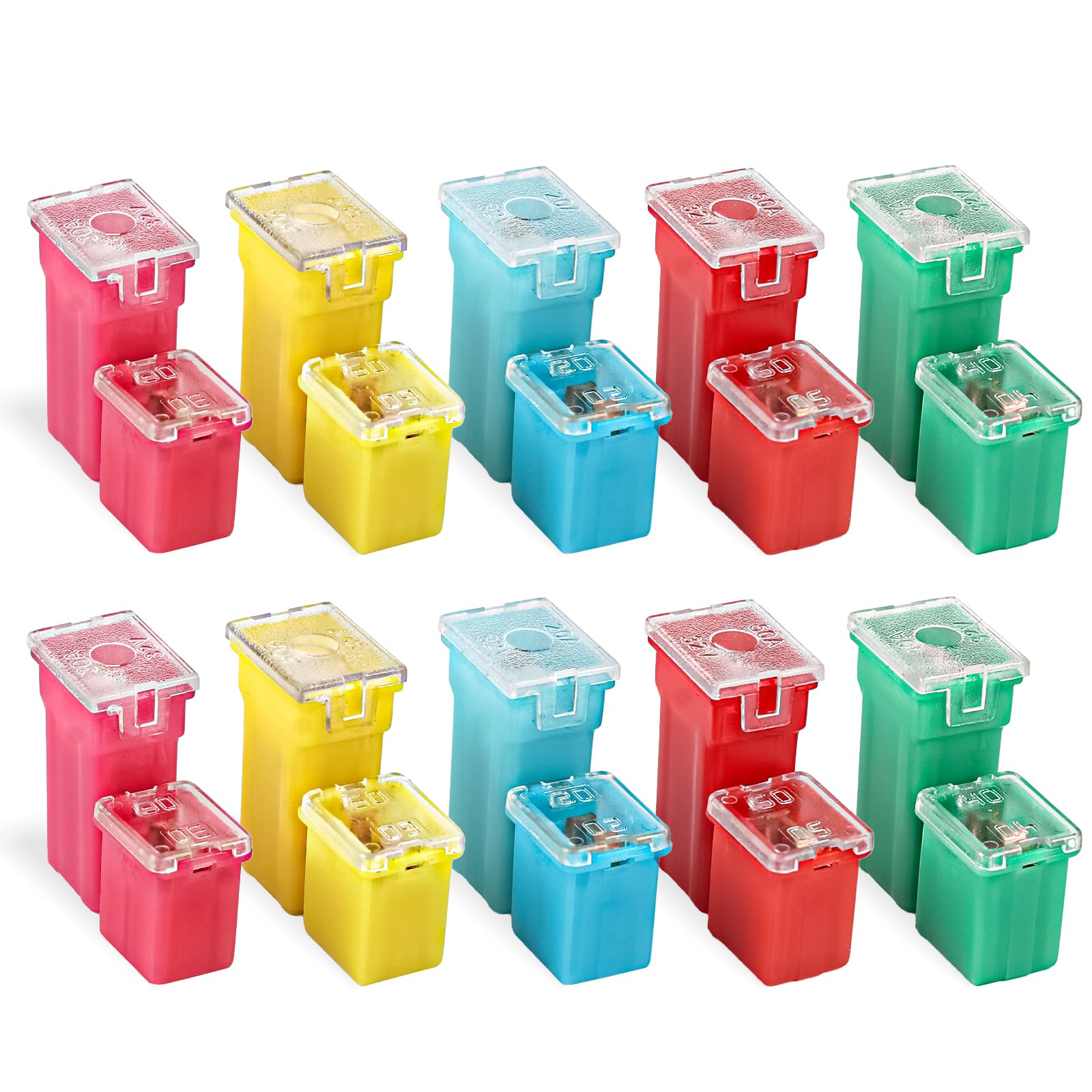 YNZDRWA 20PCS Car Fuses Assortment Kit, Tall/Standard and Low Profile Box Shaped Fuses for Pickup Trucks, Cars, RVs, and SUVs. P