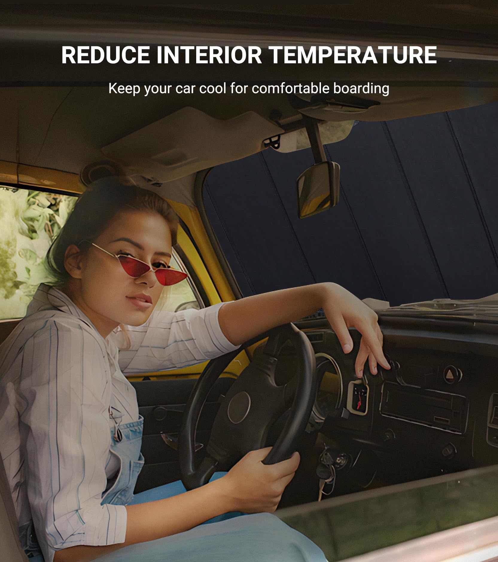 Pigenius Windshield Sunshade for Ram 2500/3500/4500/5500 2019-2025 with 10 inch Wide Sensor- Metallic