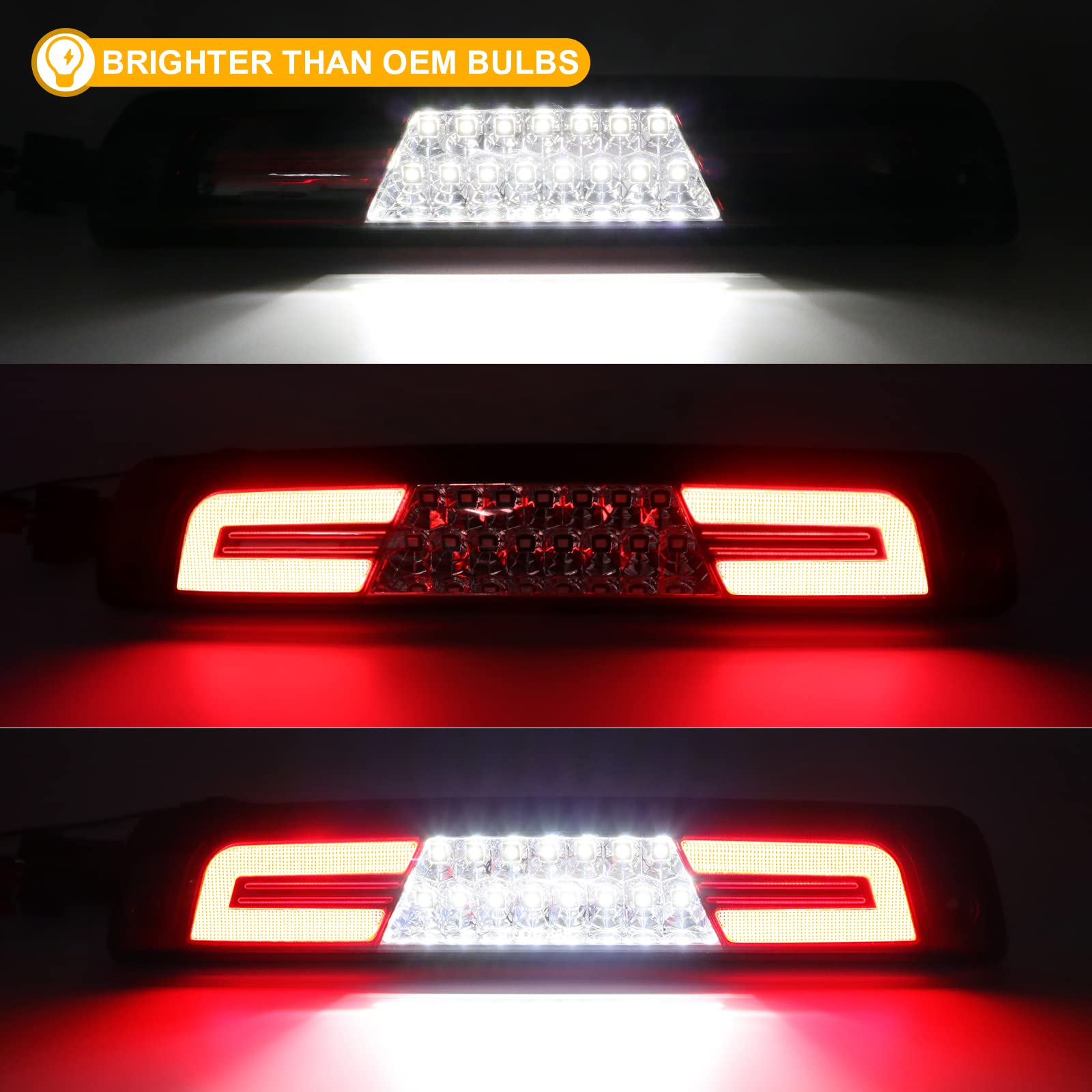 R&F Auto Led High Mount Stop Light Replacement For Ram 1500/2500 / 3500 (1994-2001) Pickup Truck Roof Cargo Lights 3Rd Brake Lam