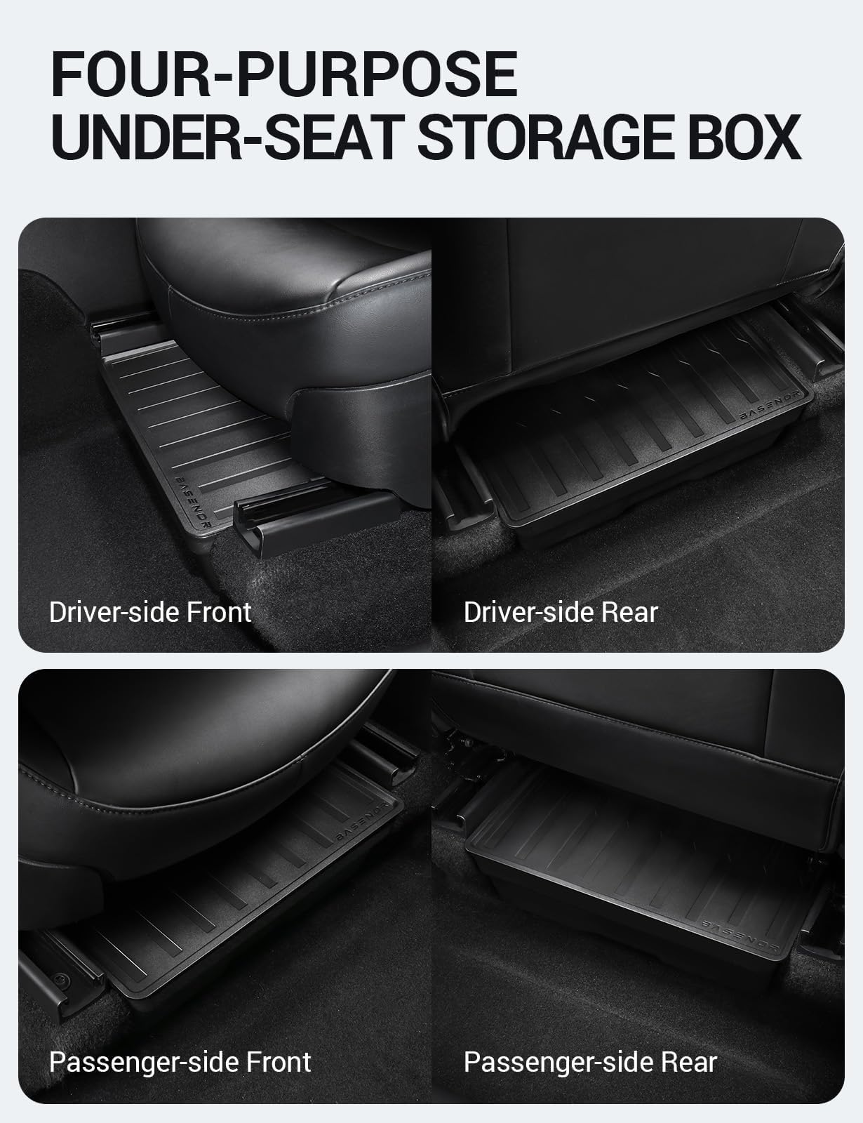 Basenor Upagreted Tesla Model Y Under Seat Storage Box, Waterproof Hidden Organizer Tray Underseat Bins With Lid Cover Storage A