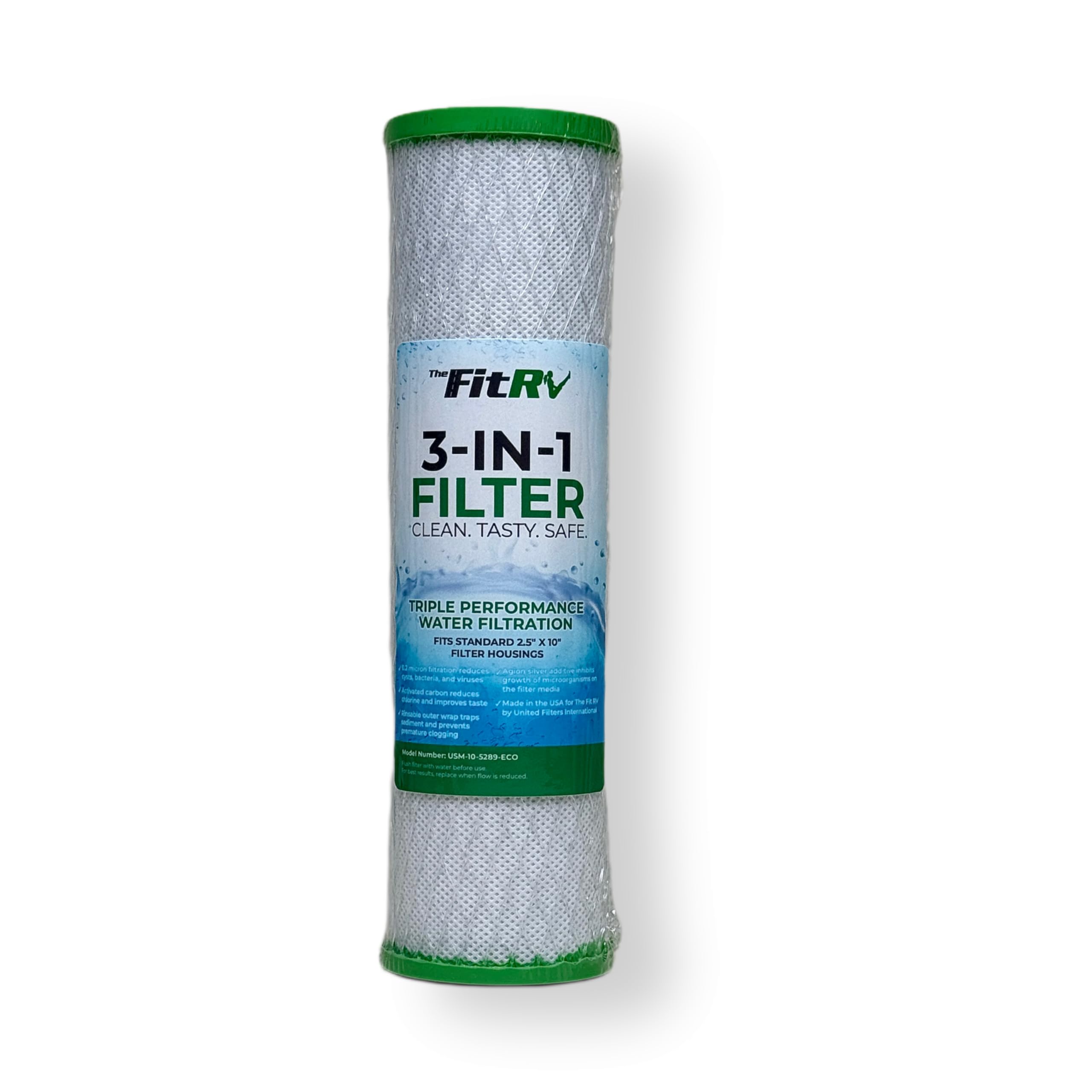 The Fit RV 3-in-1 Water Filter Replacement Cartridge | Activated Carbon | 0.2 Micron Filtration | Perfect for RV Use (USM-10-528
