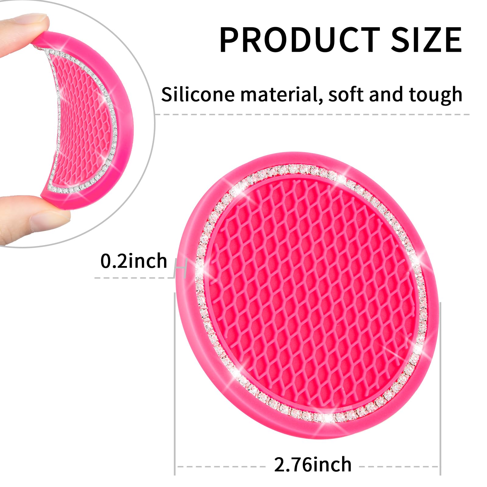 Cocases Car Coasters, 4 Pack Universal Vehicle Bling Car Coaster, Rhinestone Coaster For Cup Holders, Car Interior Accessories 2