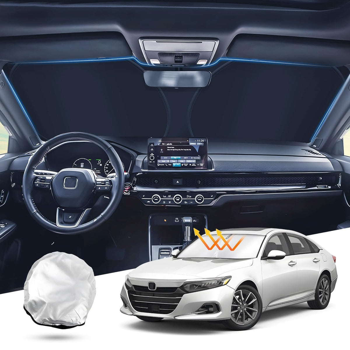 T Tgbros Windshield Sun Shade For Honda Accord 2018-2022 Accessories Foldable Sun Shield Reflective Polyester Window Shade Sun V
