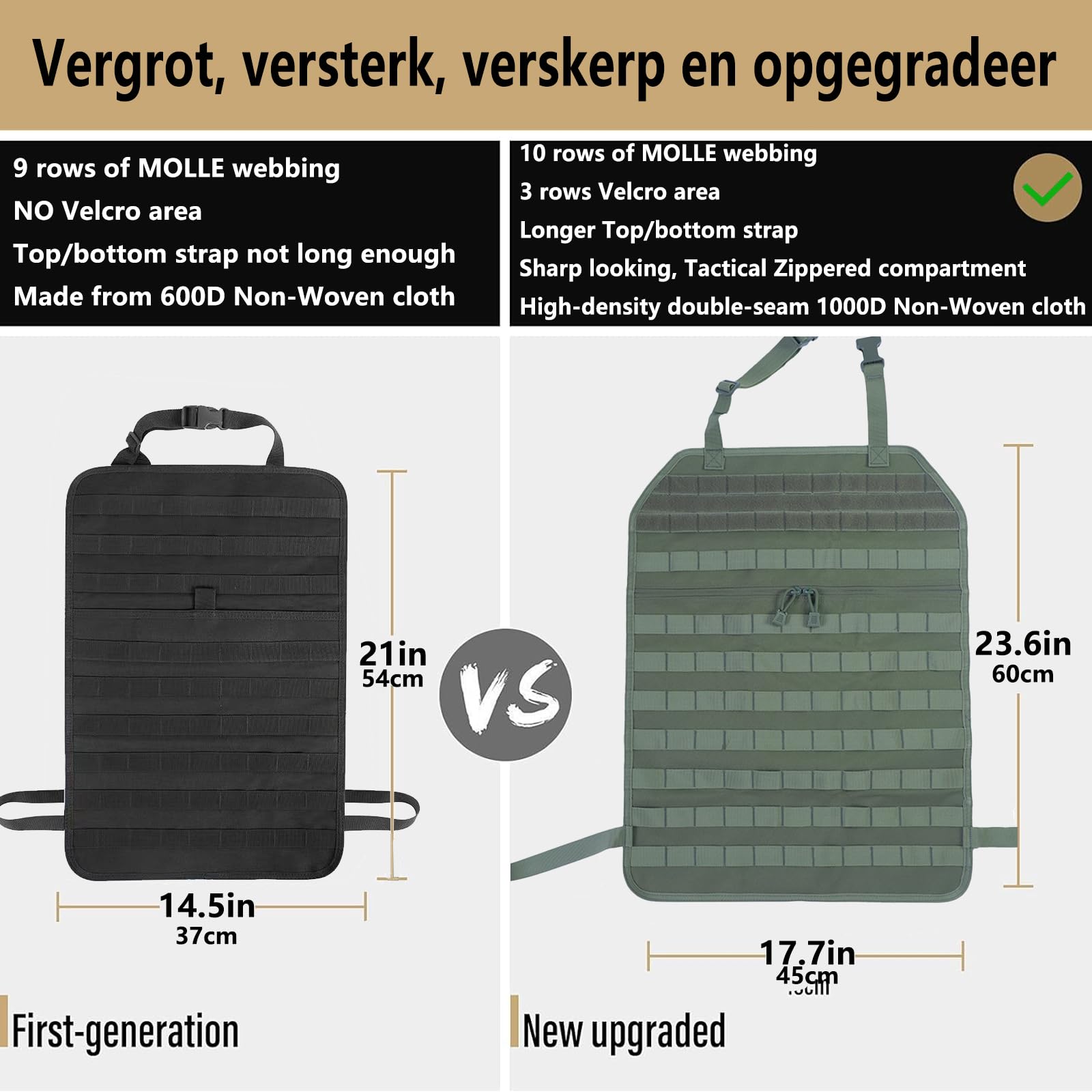 Universal Tactical Seat Back Organizer Vehicle Molle Panel Organizer Storage Bag with 5 Detachable Molle Pouch for All Vehicel S