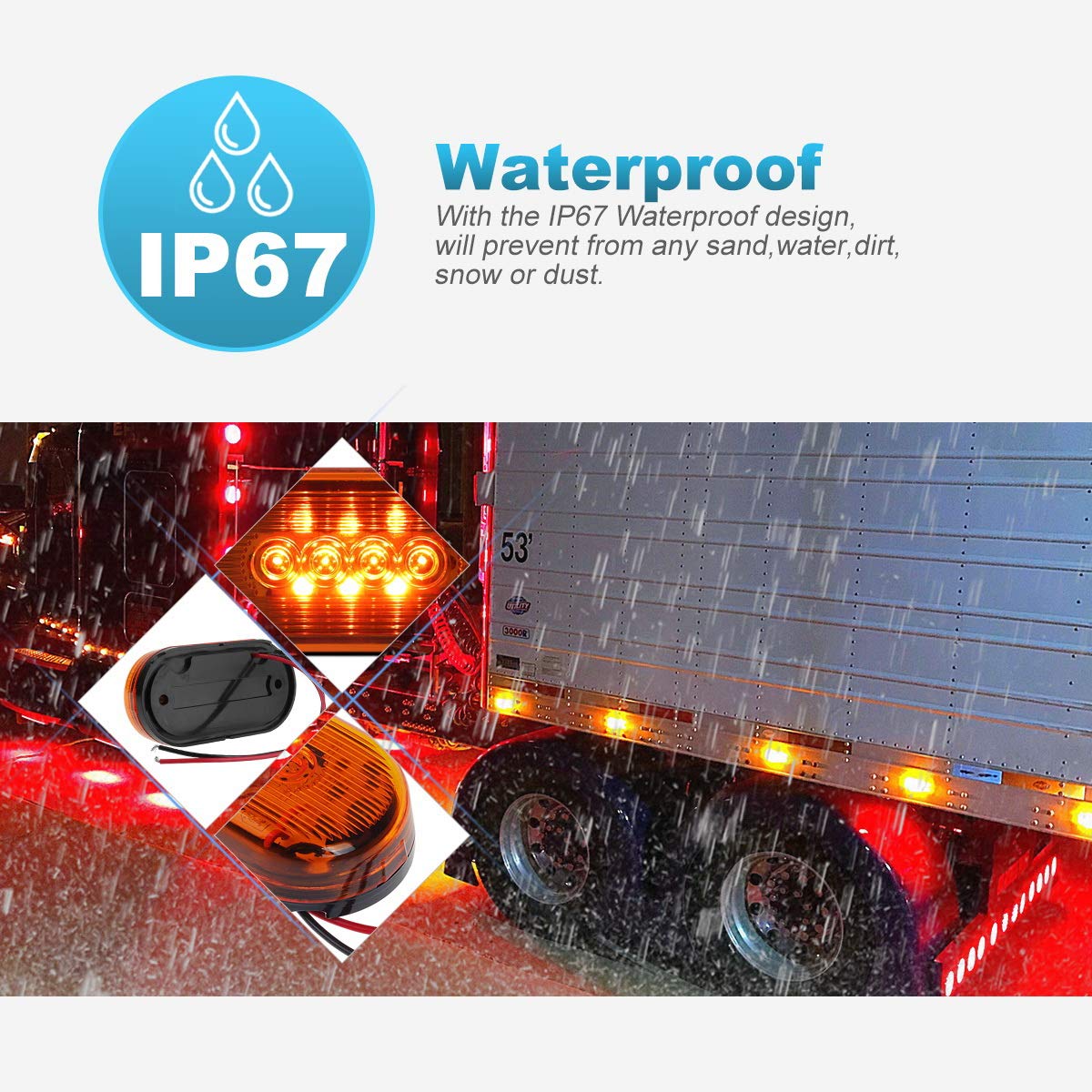 Partsam 2 Amber + 2 Red 12V 4'' X 2'' Oval Led Truck Side Marker Light Surface Mount 10 Diodes, Sealed Trailer Led Clearance And