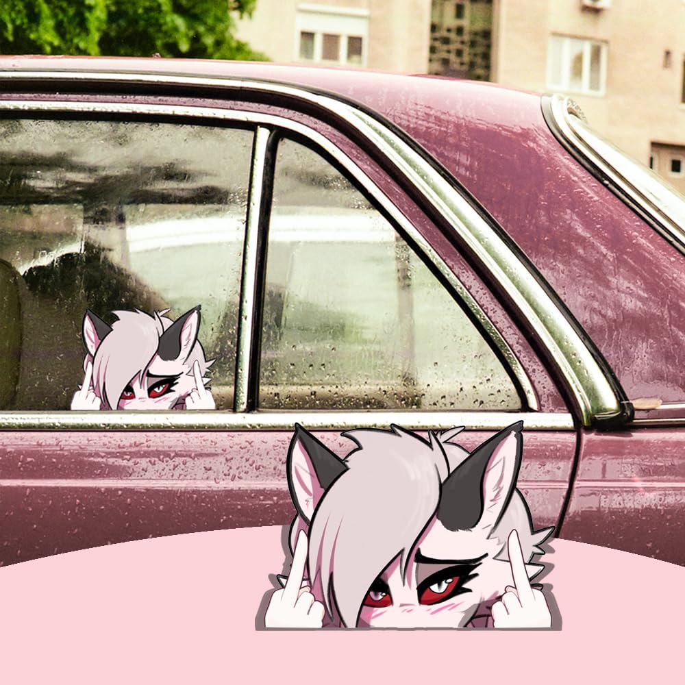YUNEX 5.1 Inch Furry Anime Peeker Car Bumper Decals Cartoon Loona Vinyl Waterproof Graphic Stickers for Laptop Window Luggage