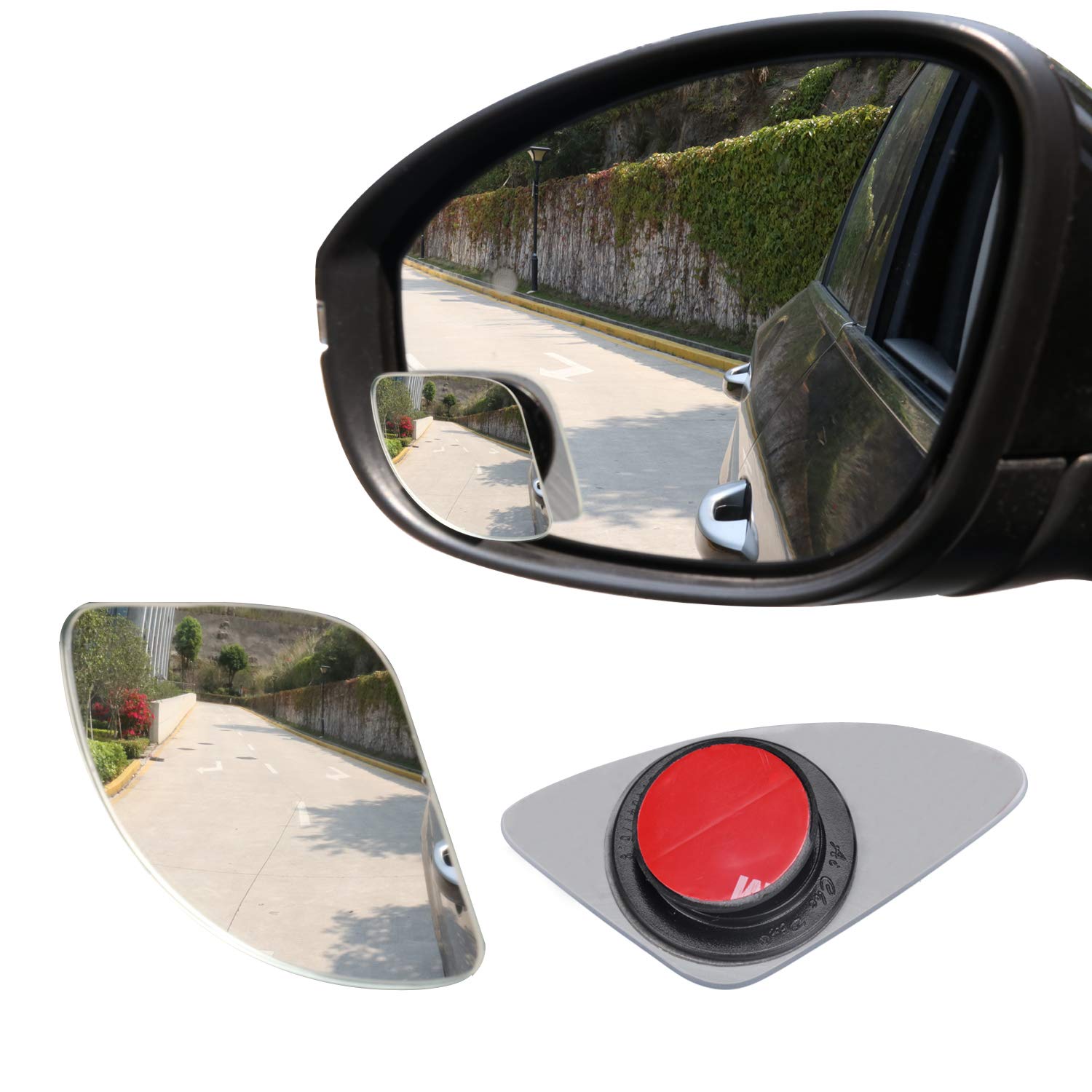 Livtee Blind Spot Car Mirror,Asymmetric Fan Shaped Hd Glass Frameless Convex Rear View Mirror With Wide Angle Adjustable Stick For Cars Suv And Trucks, Pack Of 2