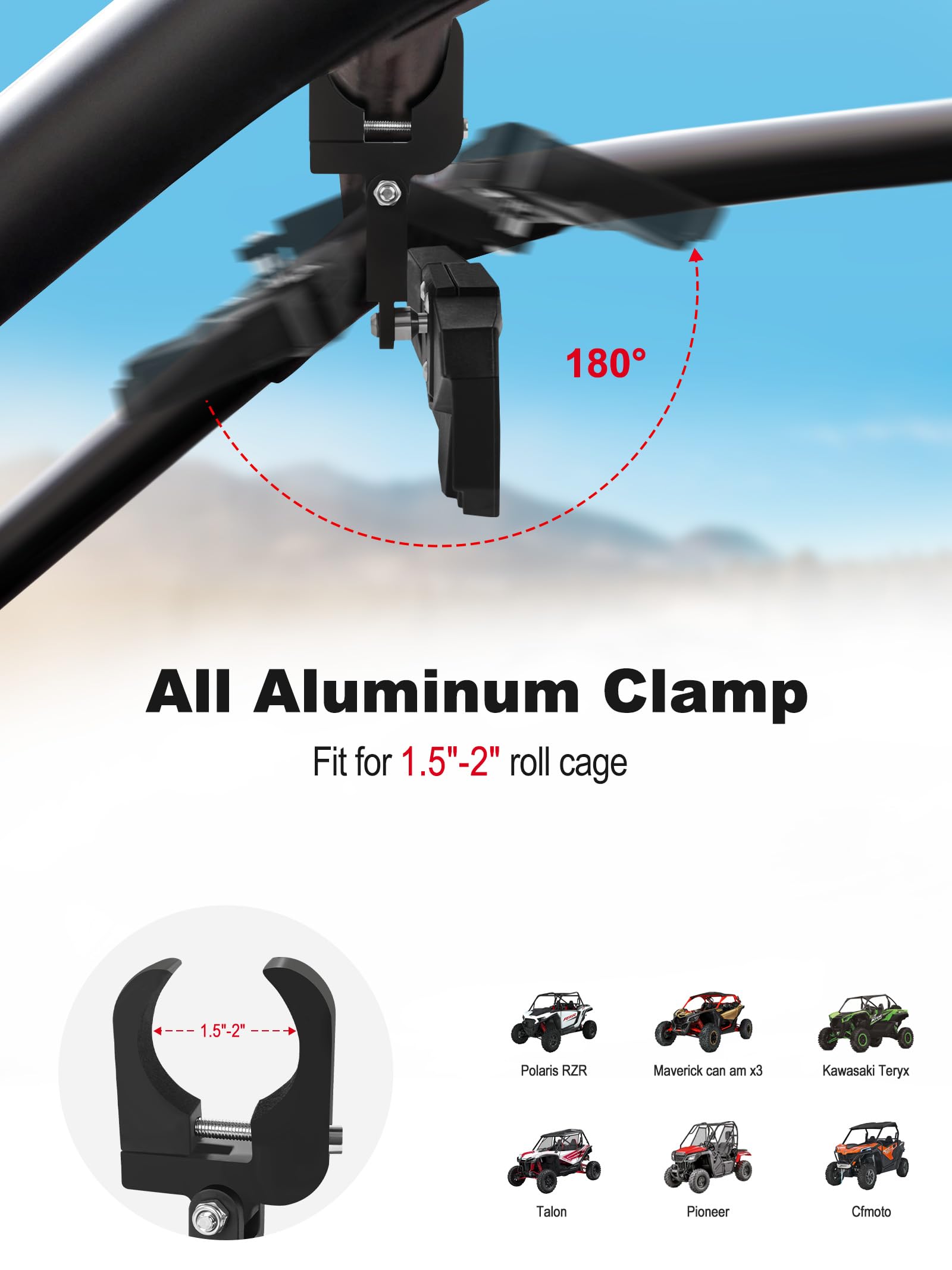 ZIDIYORUO UTV Rear View Mirror, Adjustable SXS RZR Center Rearview Mirror with Aluminum Clamp Fit for 1.5-2 Roll Bar, Compat