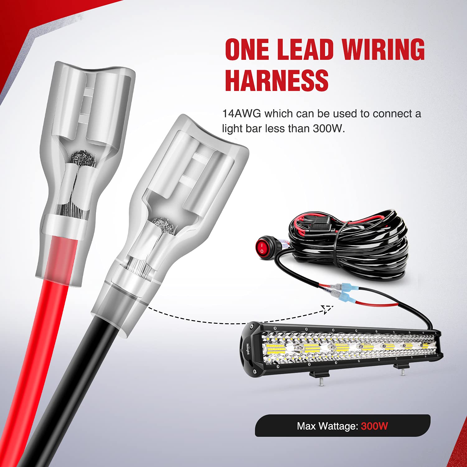 Nilight Wiring Harness Kit 14Awg Heavy Duty 12V On-Off Switch Power Relay Blade Fuse For Off Road Led Work Light Bar-One Lead