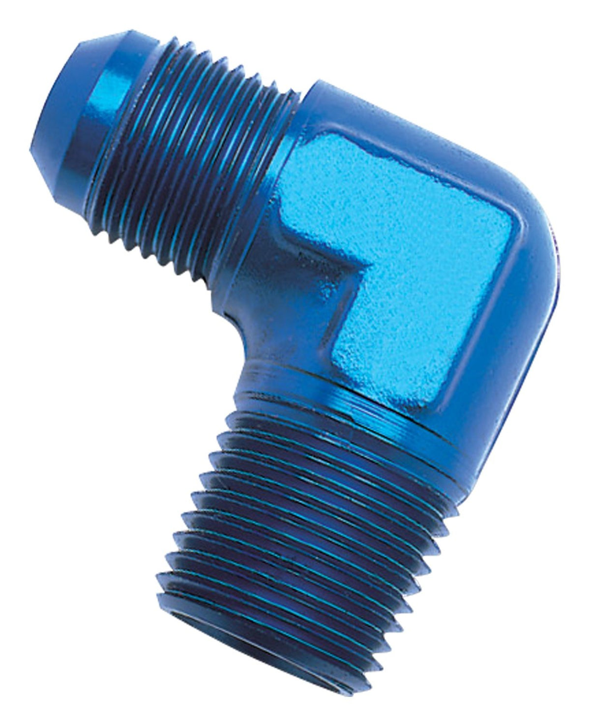 Edelbrock/Russell 660810 Blue Anodized Aluminum -4AN 90-Degree Flare to 1/4'' Pipe Adapter Fitting